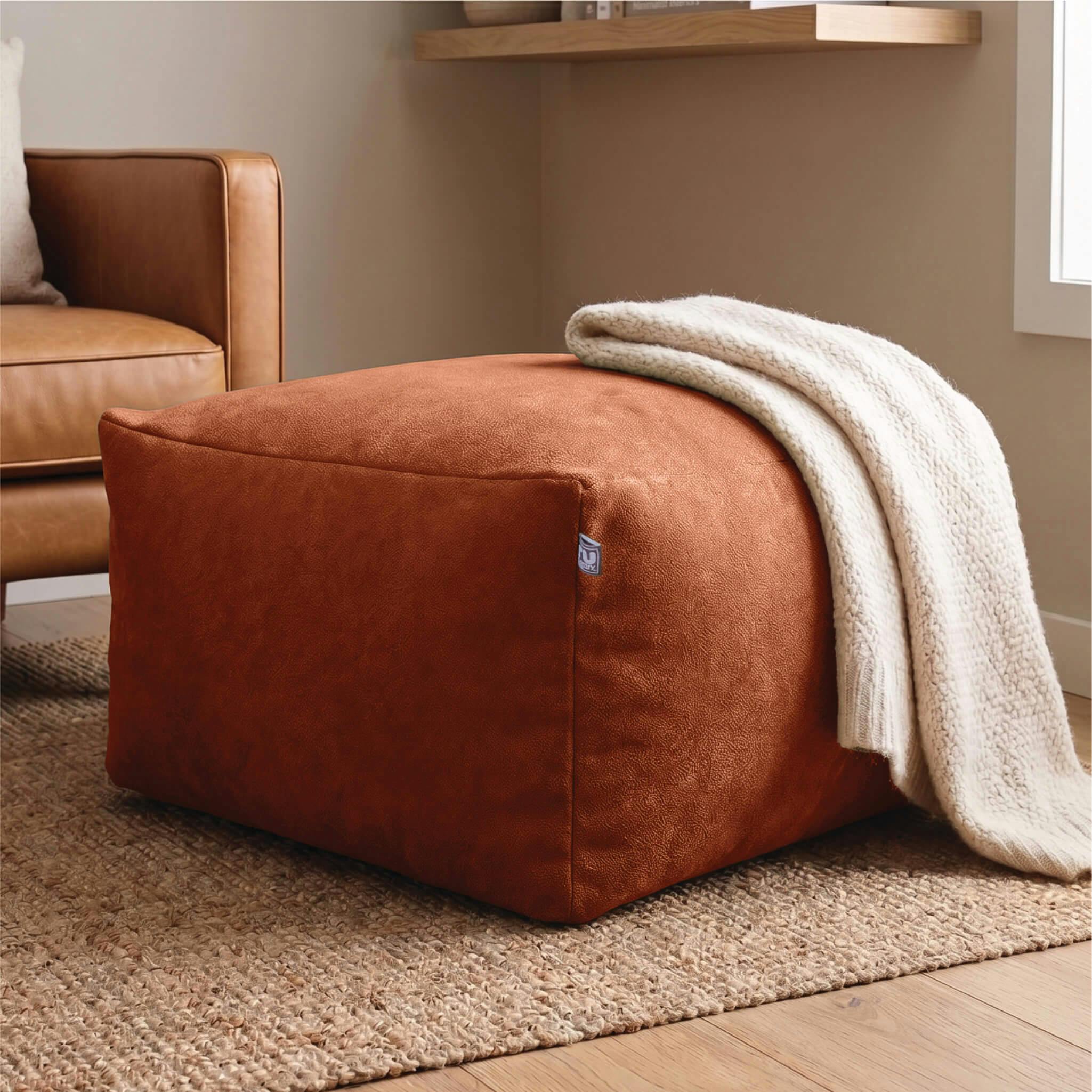 Rucomfy Orange Velora Luxury Ottoman - Bean Bag Plush Footstool