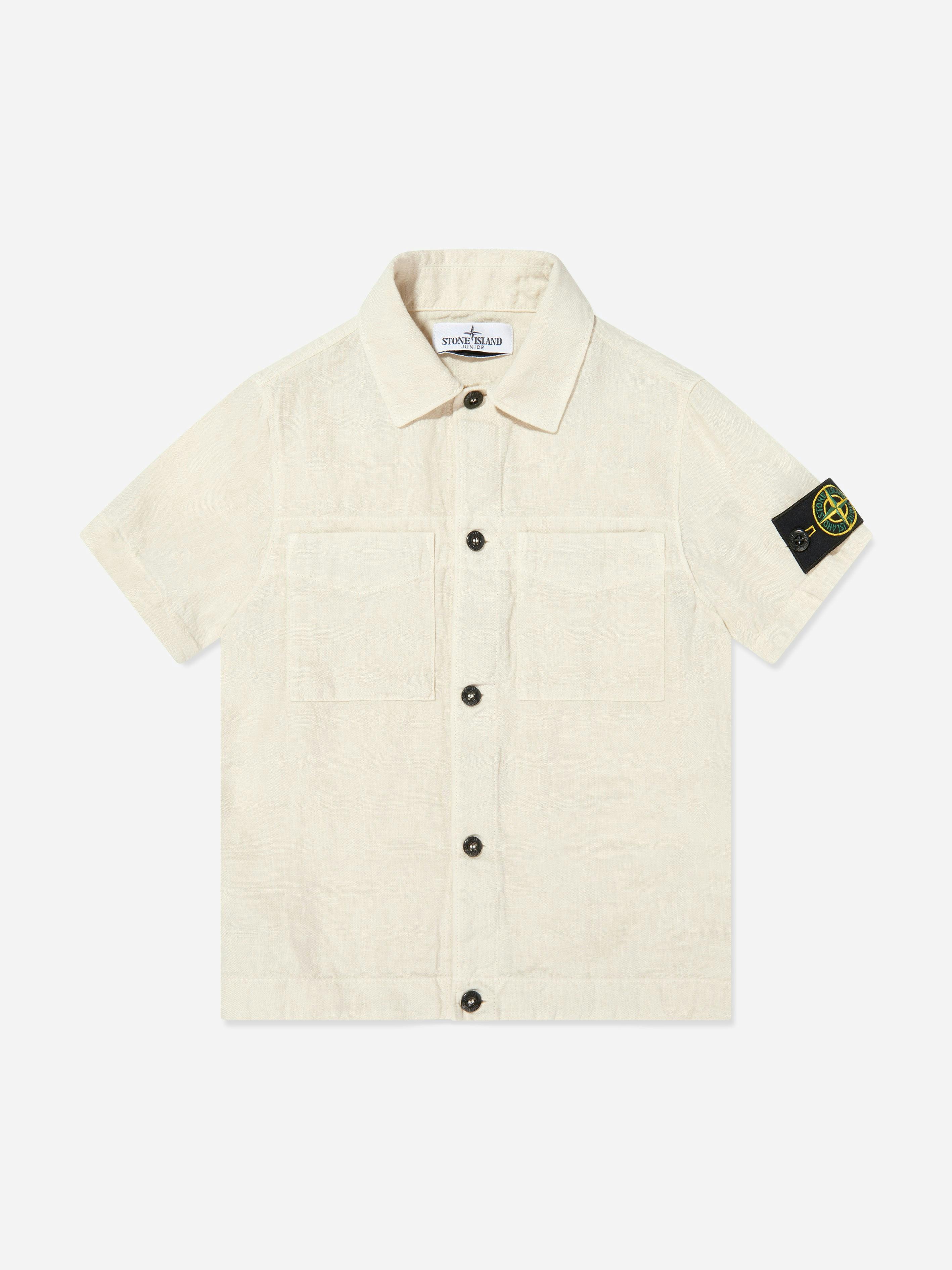 Stone Island Boys Ivory Junior Linen Pocket Shirt In - 6 Yrs