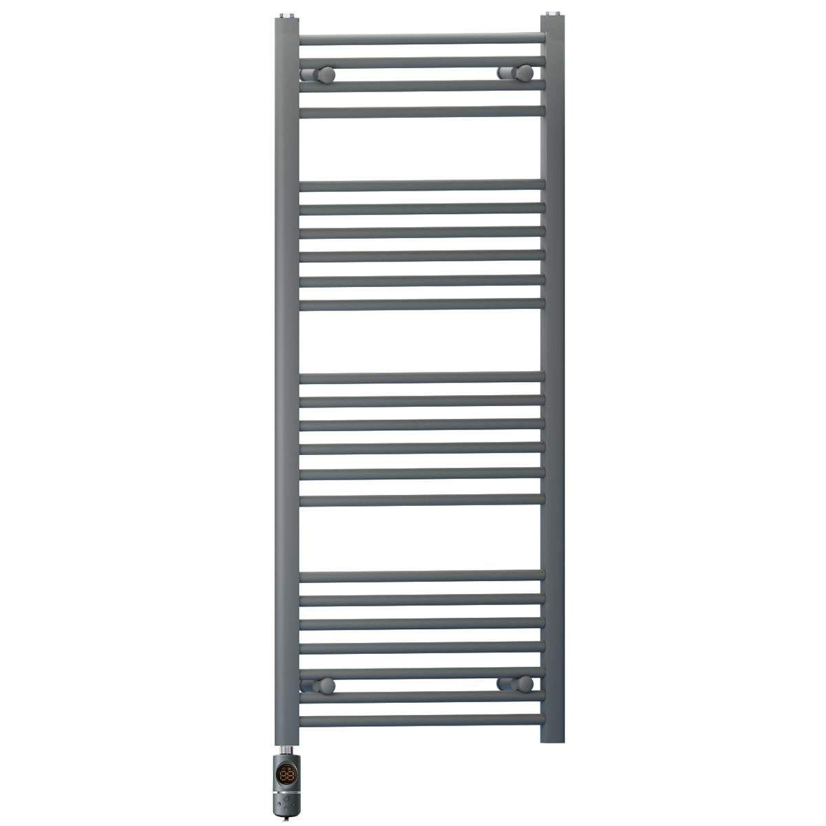 Myhomeware Anthracite/Grey 550 X 1200 Mm Electric Bathroom Towel Rail Radiator Heater With Af Thermostatic Electric Element Pre-Filled