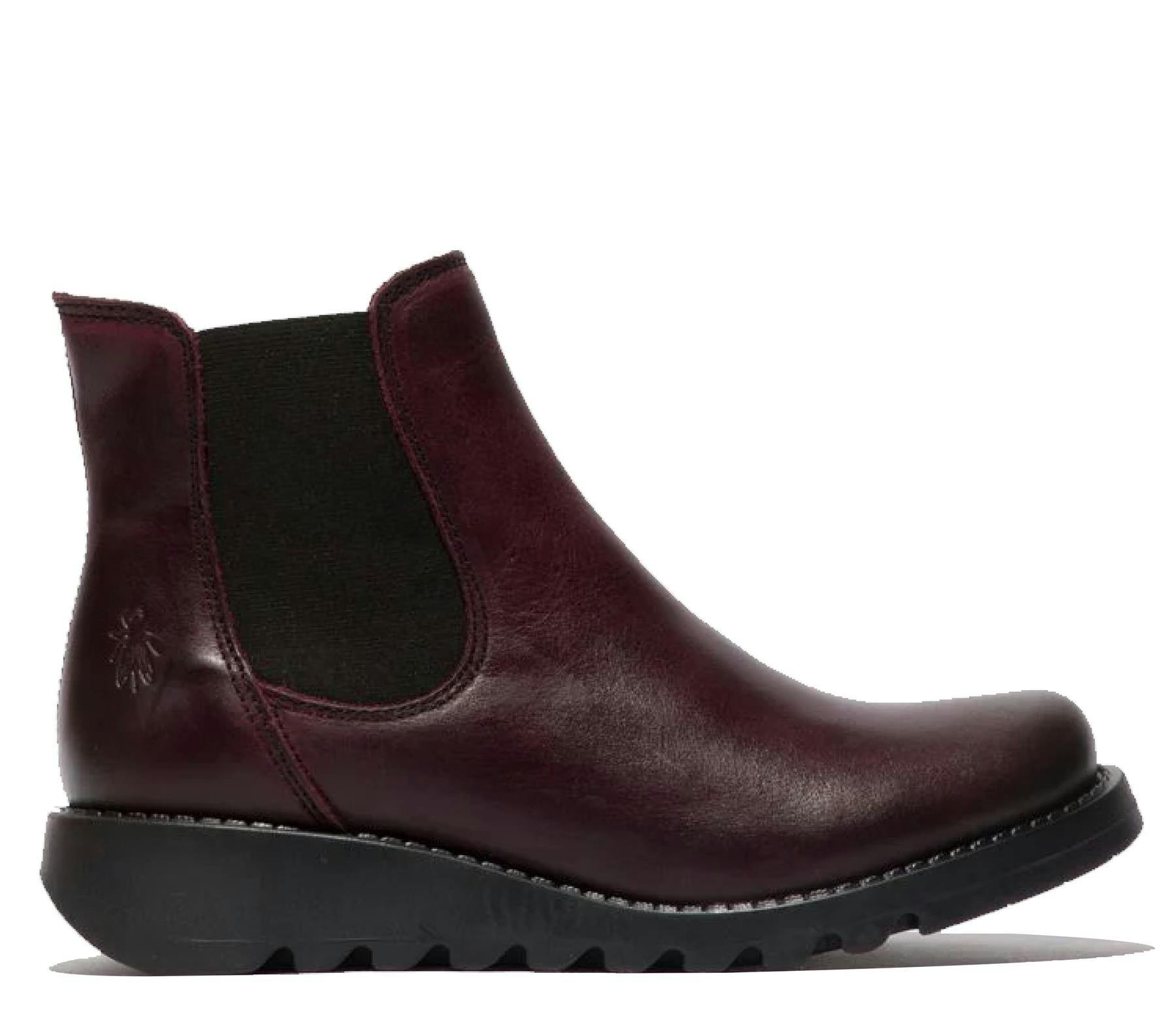Fly London Women's Red Salv Chelsea Leather Ankle Casual Wedge Heel Boots - Wine - Uk 5 | Eu 38 | Us 7