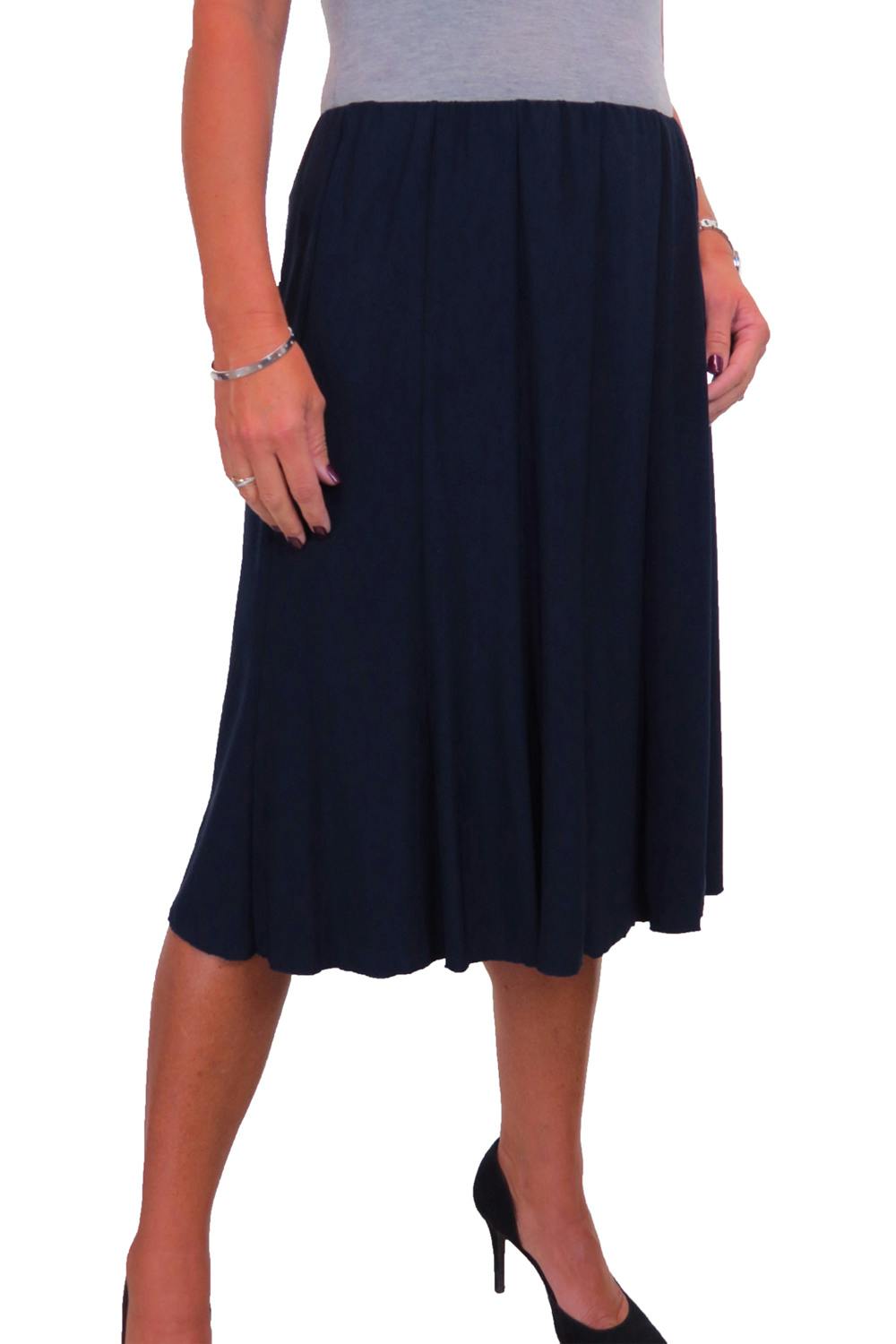 Paulo Due Women's 26" Elasticated Soft Flared Midi Skirt - 20-22 - Navy