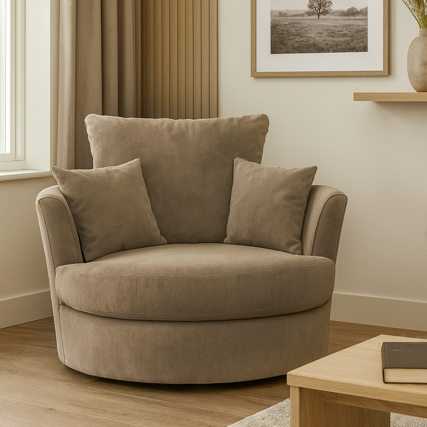 Rackhams Beige Fern Keira Fabric Swivel Chair