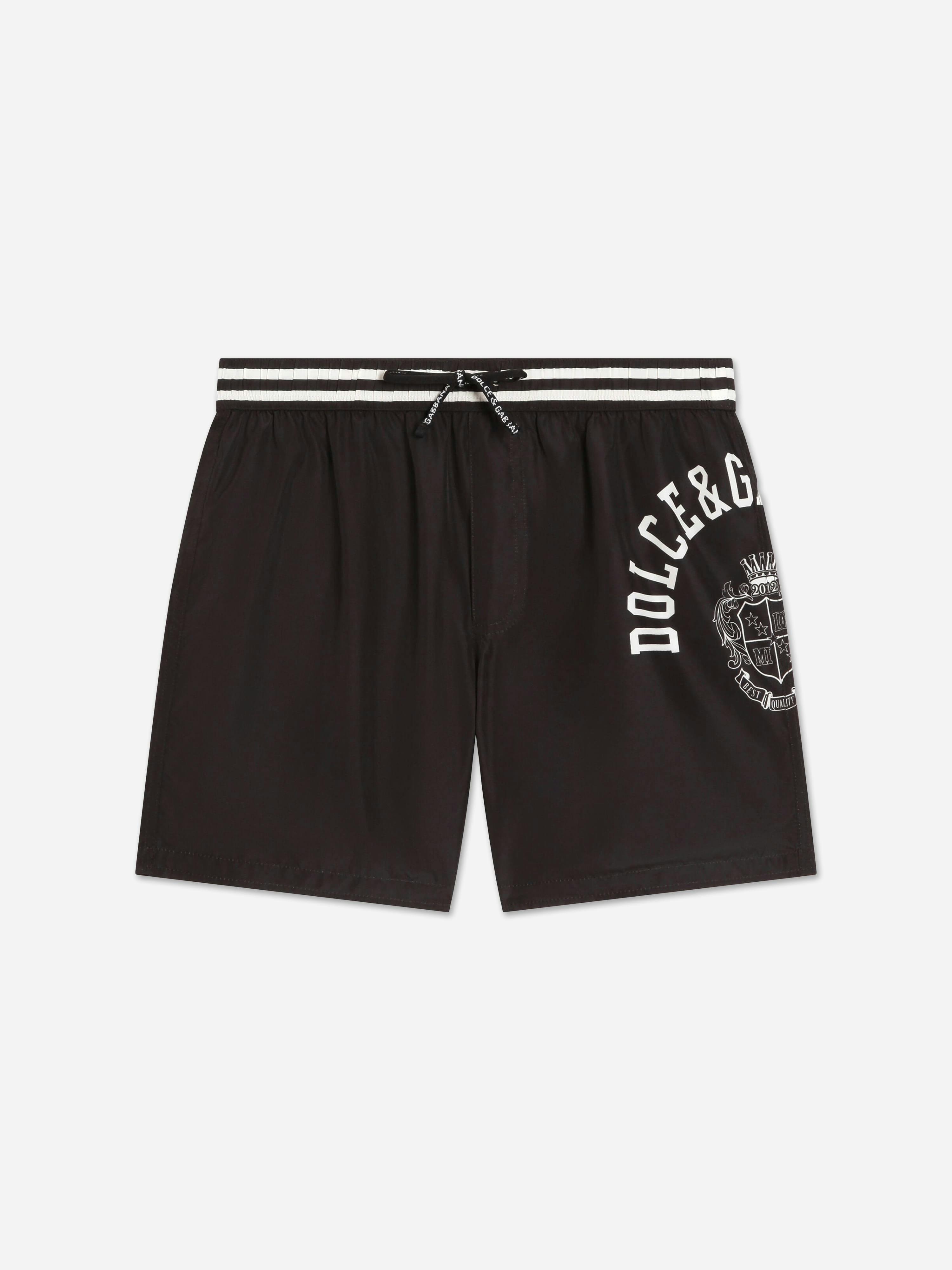 Dolce & Gabbana Kids Boys Black Dolce & Gabbana Logo Print Swim Shorts In - 5 Yrs