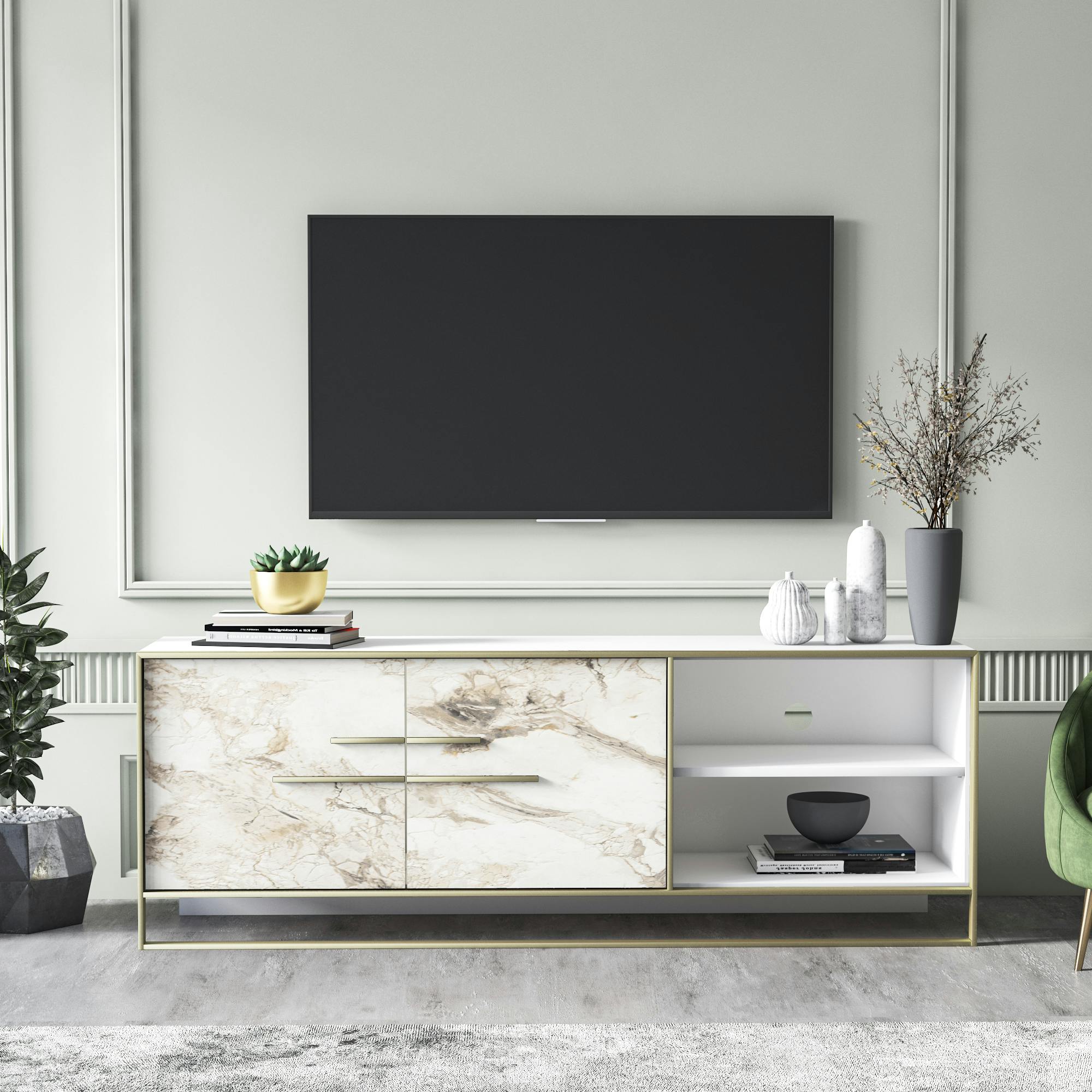 Decorotika Gold Polka Modern Tv Stand Tv Cabinet For Tv's Up To 70" - Ephesus
