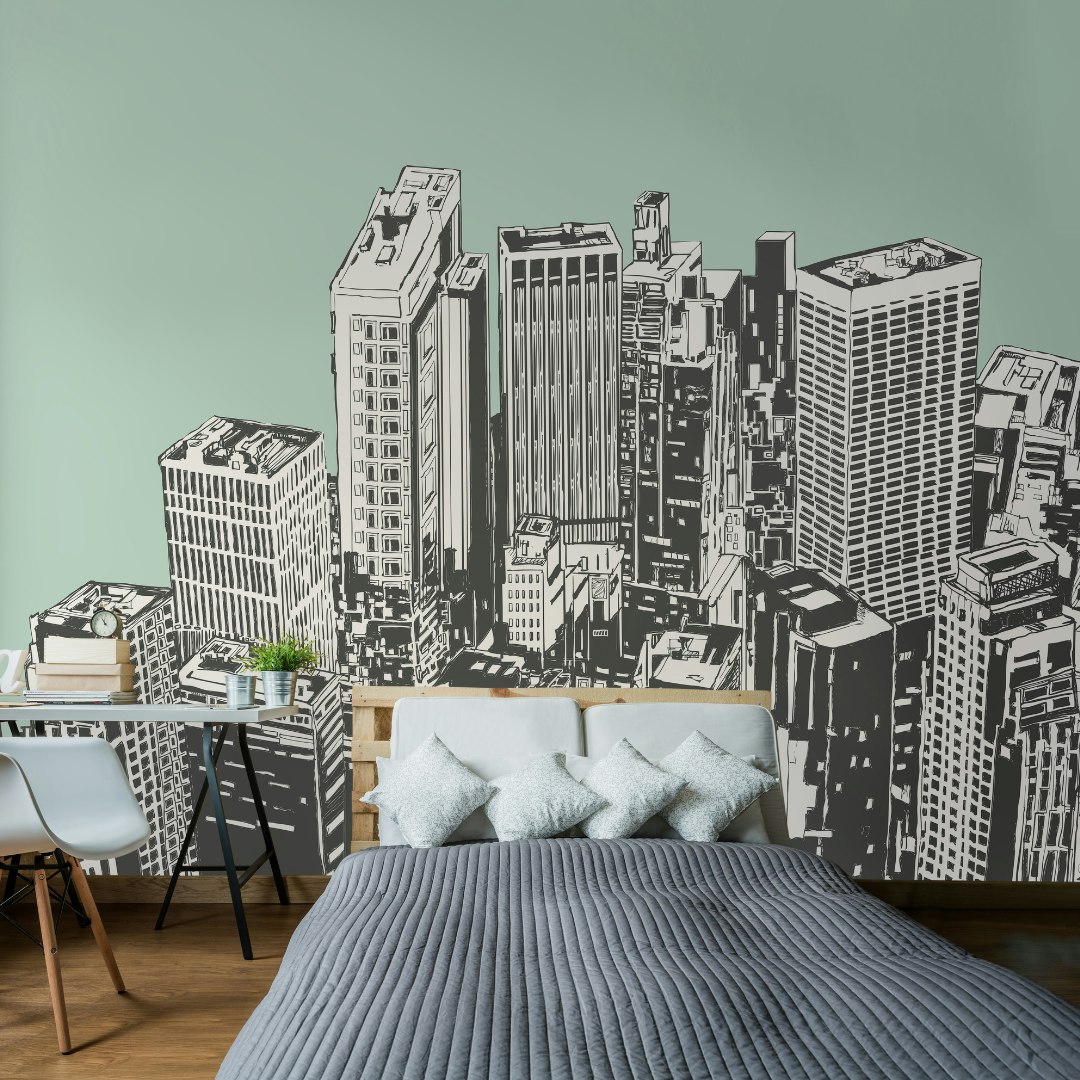 Origin Murals Green Urban City Skyscrapers Wall Mural - Large - W350cm X H280cm