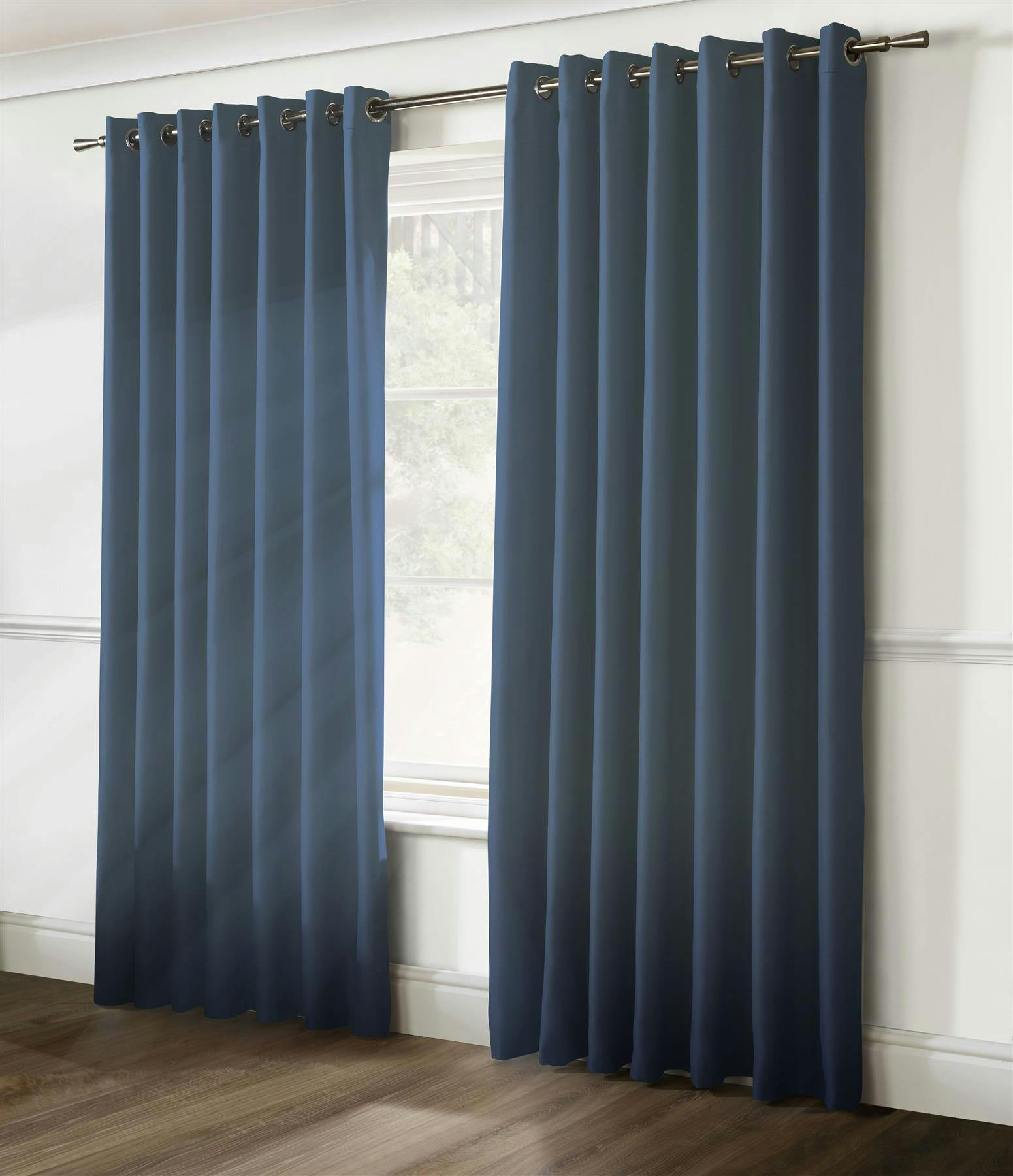 Rackhams Light/Black Plain Blackout Ring Top Curtains - Navy - 117Cm Width X 183Cm Drop