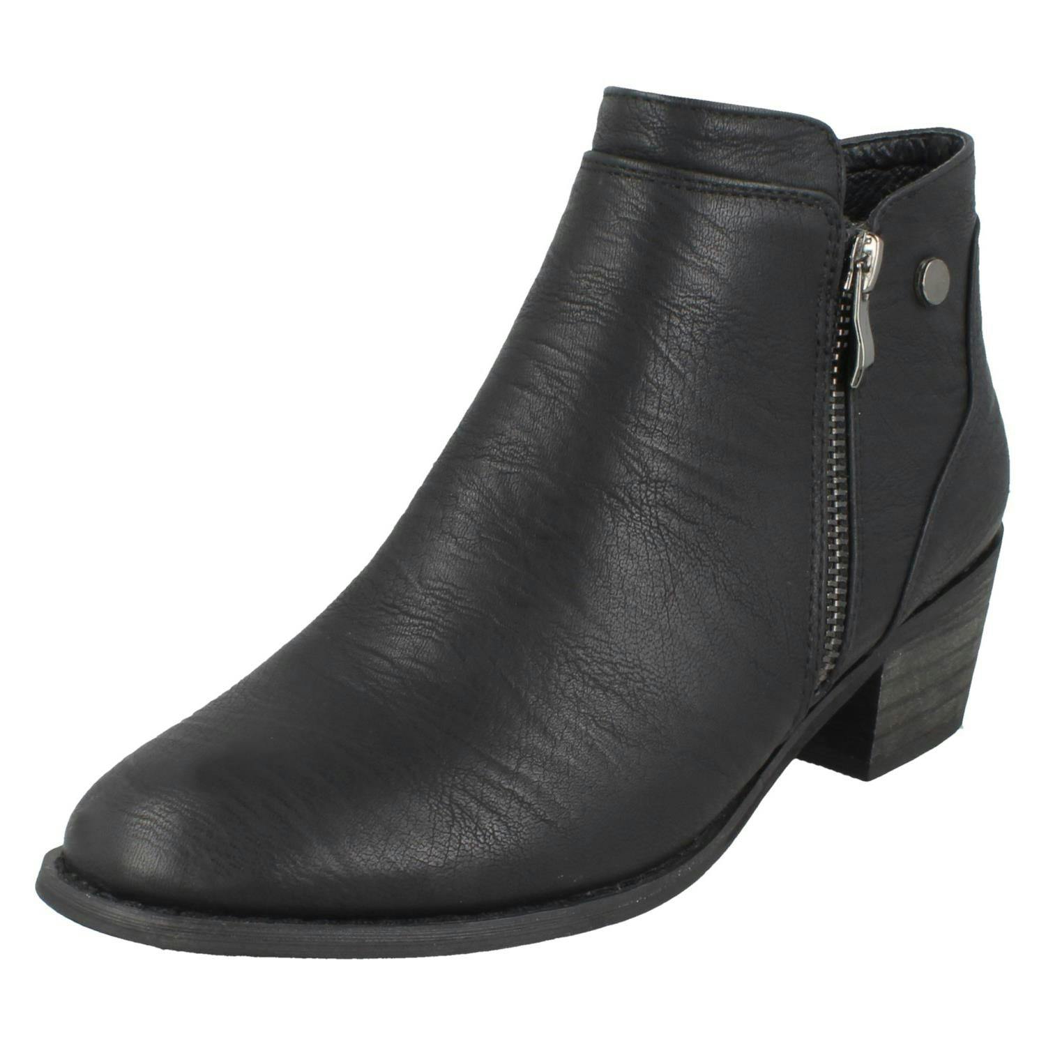 Spot On Women's Black Mid Heel Ankle Boots F51137 - Uk 6