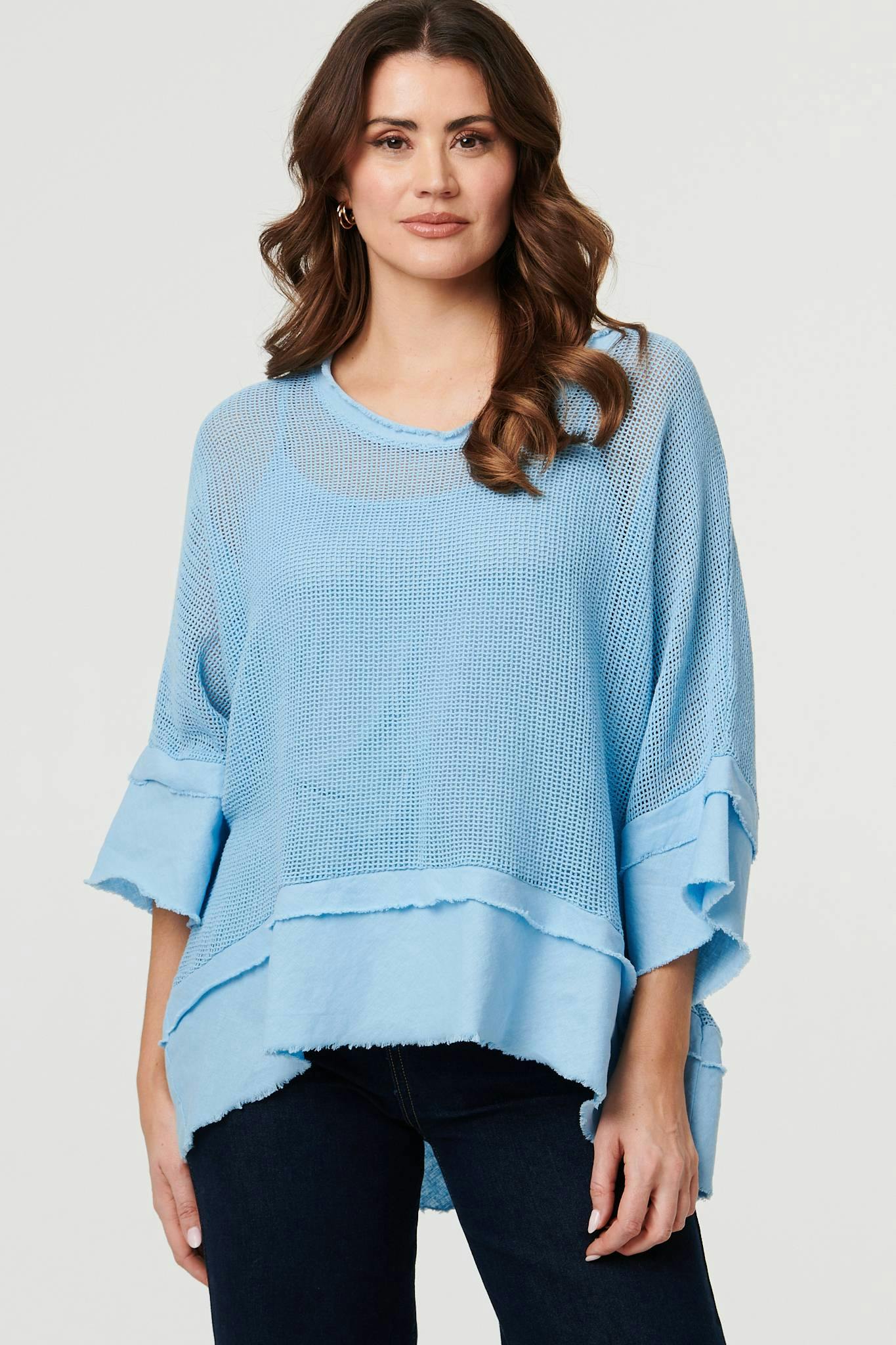 Izabel London Blue Semi Sheer Mesh Relaxed Layered Top - 8