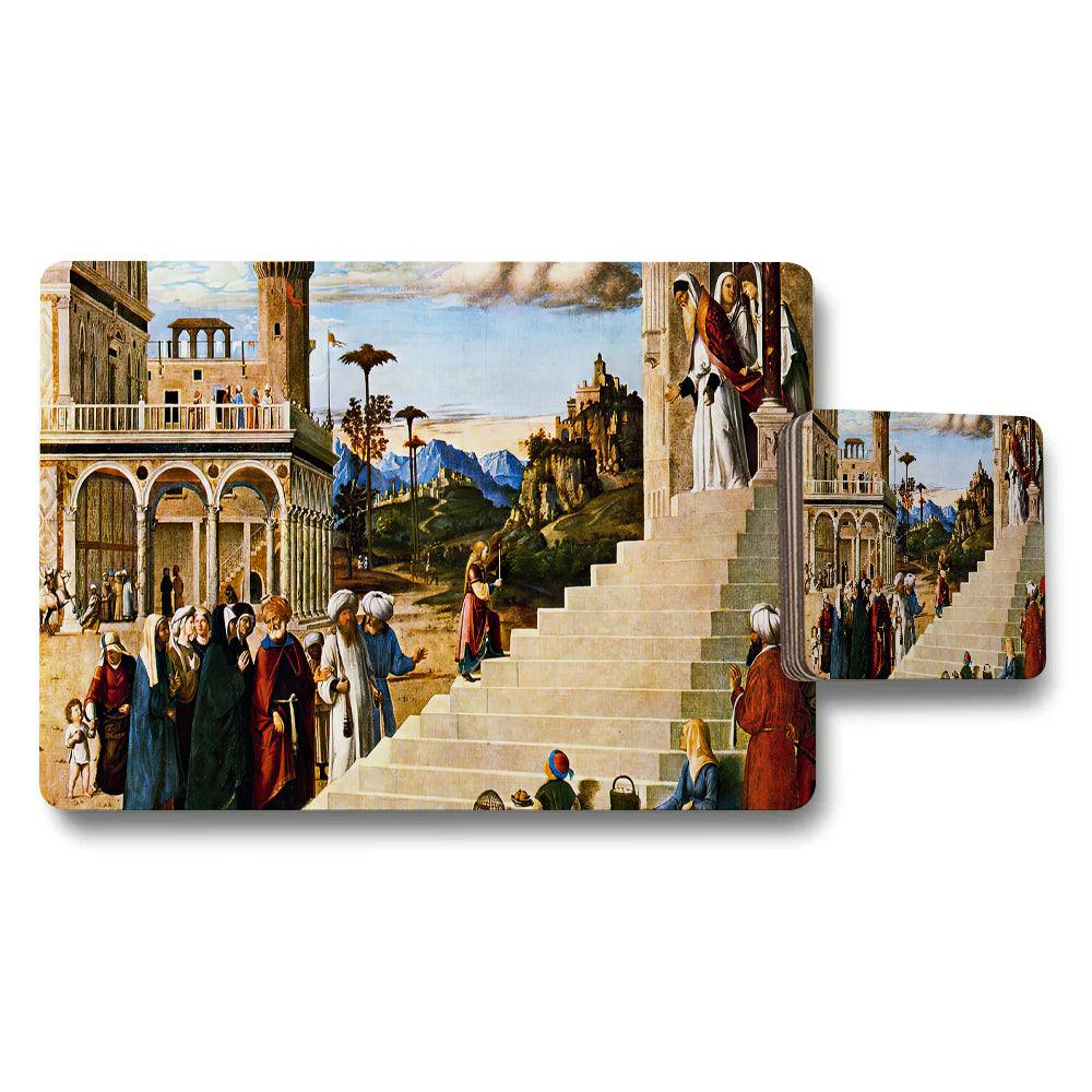Rackhams Renaissance Style Placemat And Coaster Set With Historic Scene Artwork