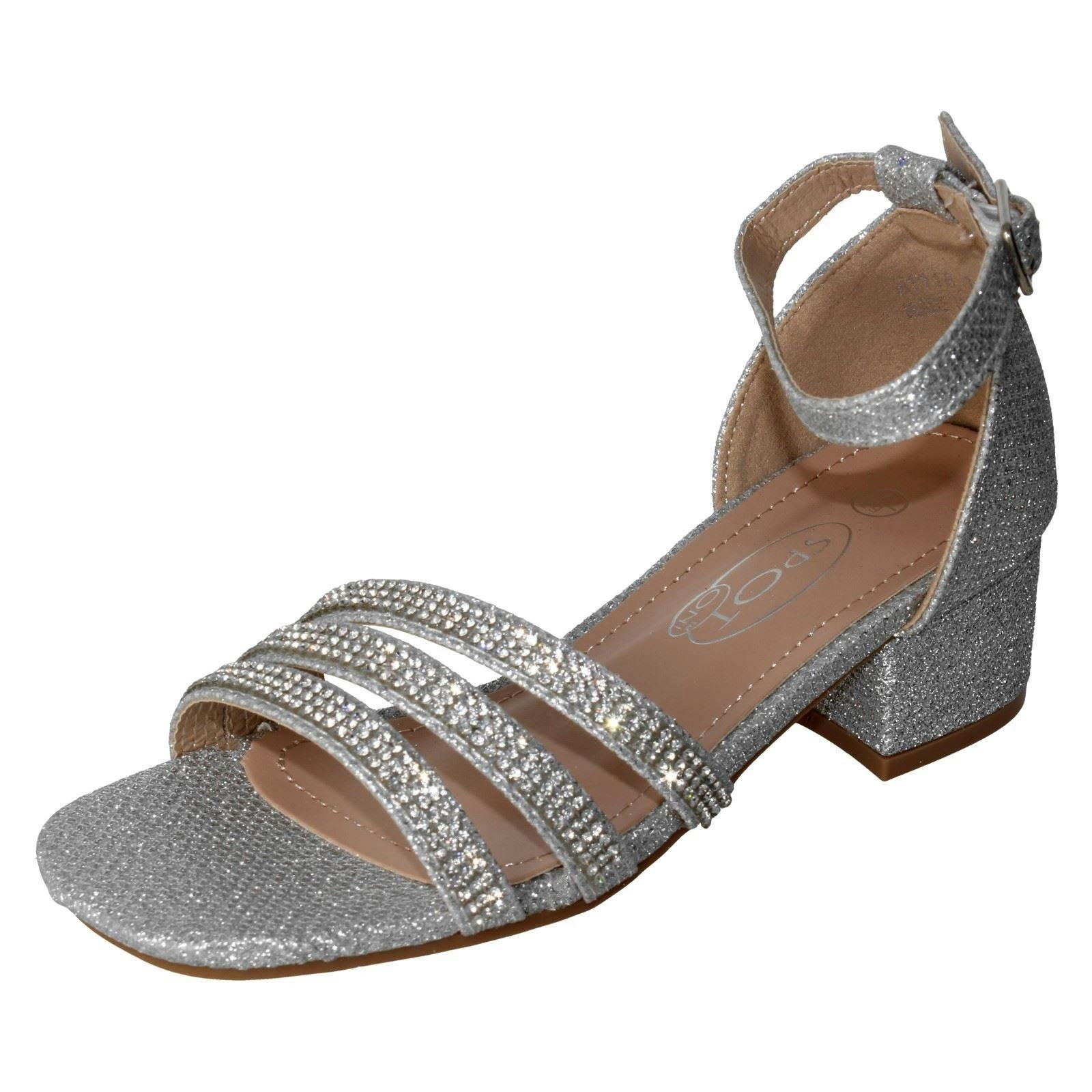Spot On Girls Silver Ankle Strap Sandals H1118 - Uk 2 Child