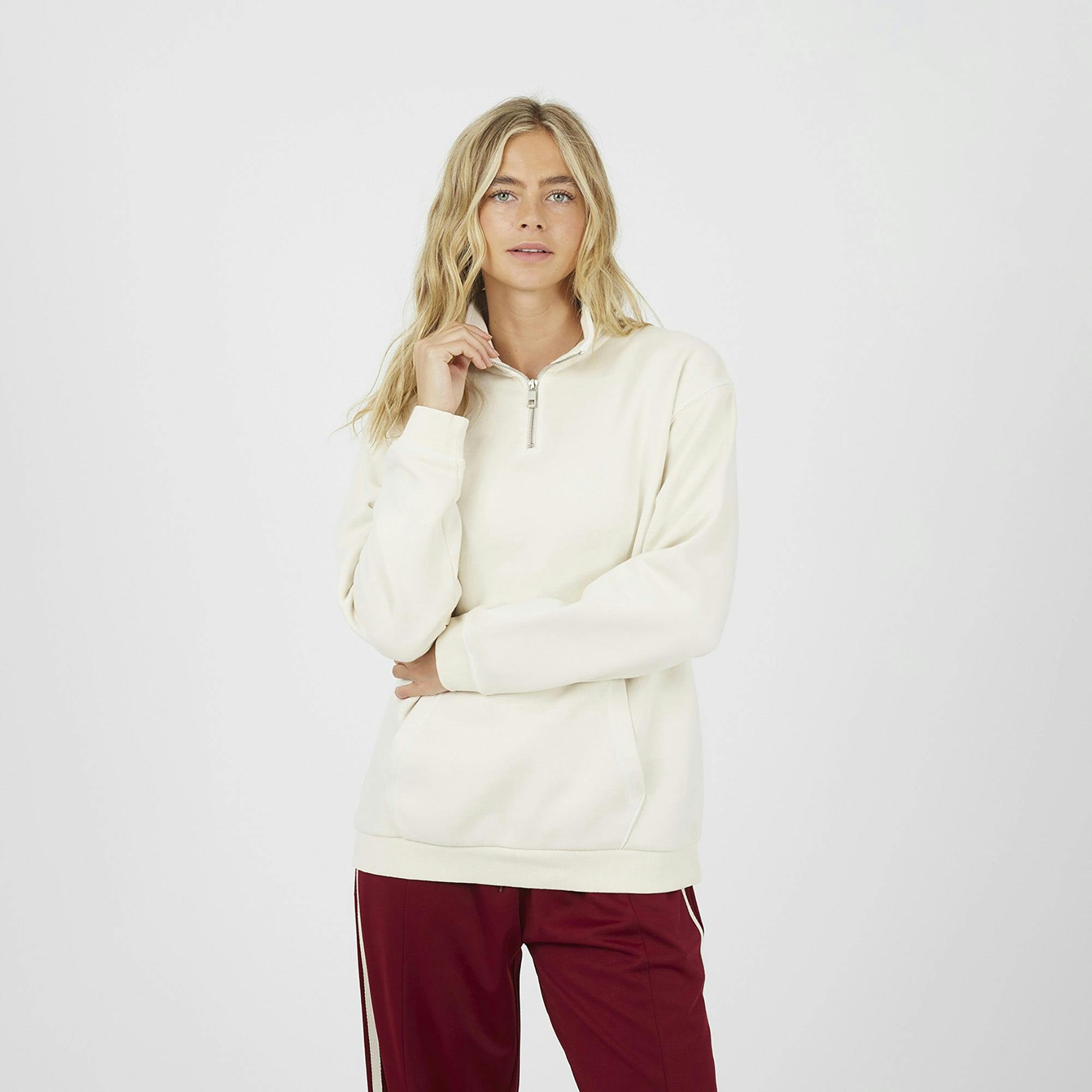 Brave Soul Cream Quarter Zip Funnel Neck Sweatshirt - Xl