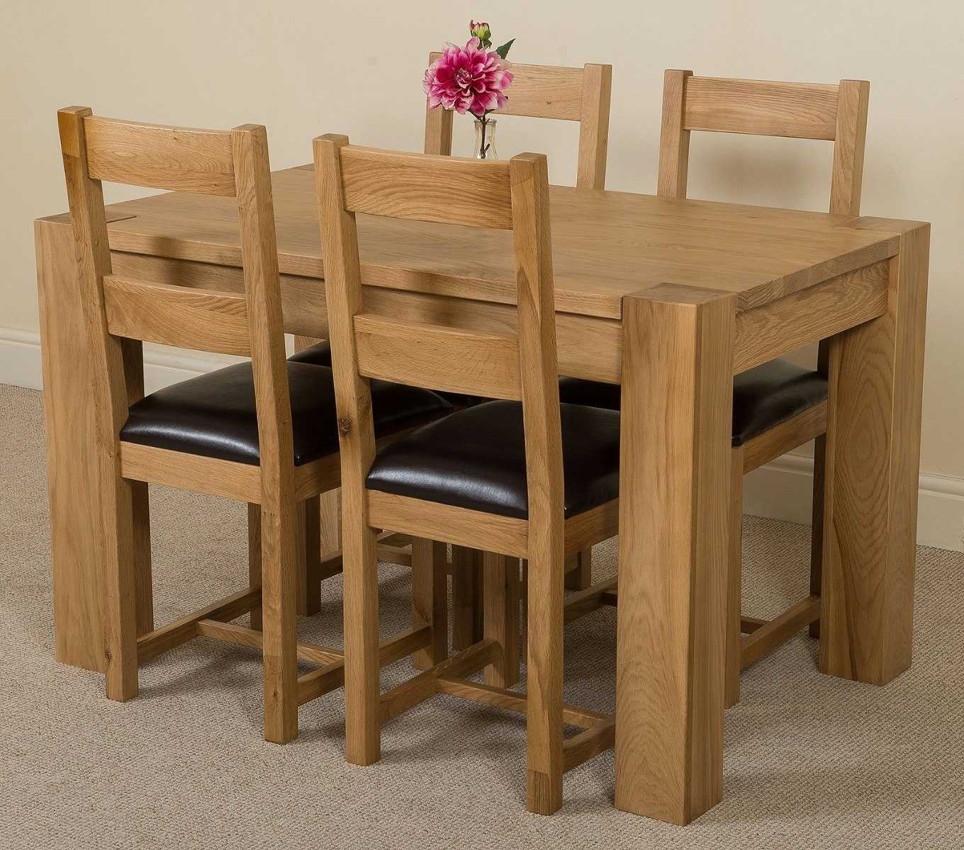 That's Furniture Kuba Oak Dining Table With Lincoln Oak Chairs - Natural Oak - 4 Chairs Small