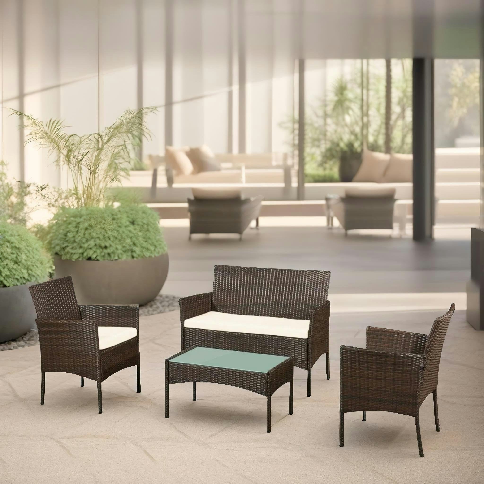 Rafaelo Mobilia Brown Set Of 4 Wicker Garden Bistro Furniture Set