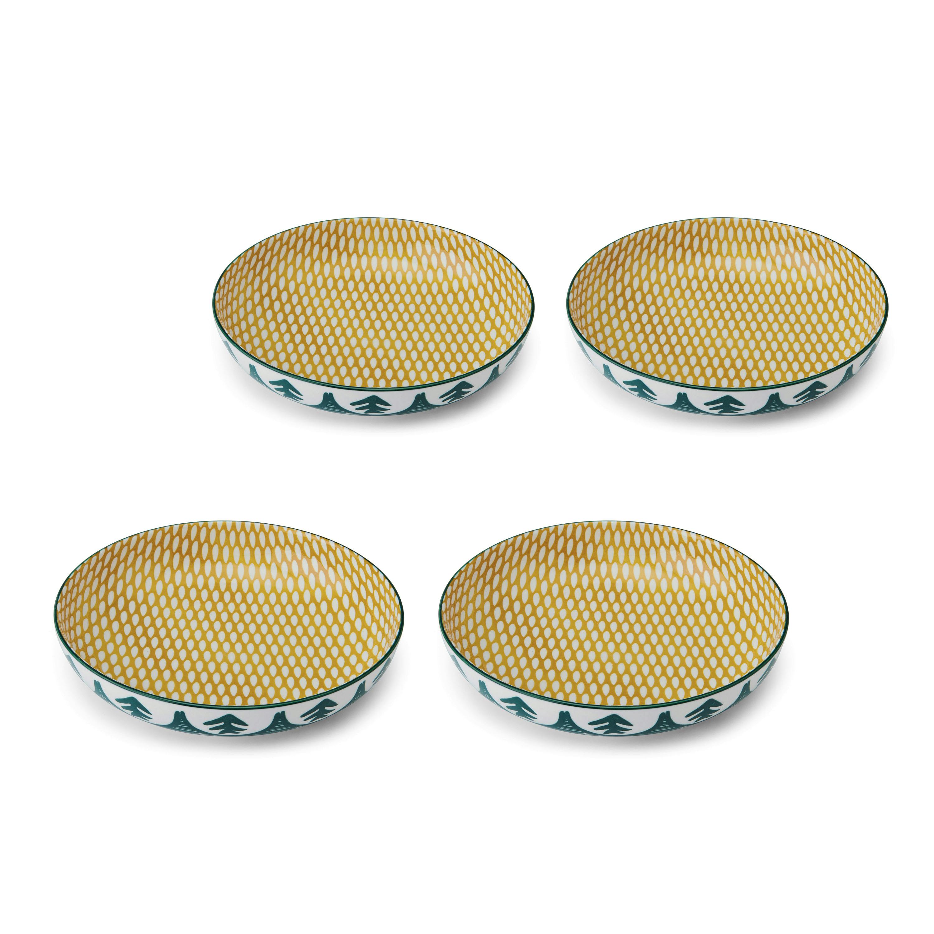 Mikasa Green Leaf Stoneware Bowl Set, Set Of 4 Coupe Bowls For Dining, 2-Toned Multi-Purpose Shallow Serving Dishes, 900Ml, 21 X 5Cm - Stoneware - Bowls