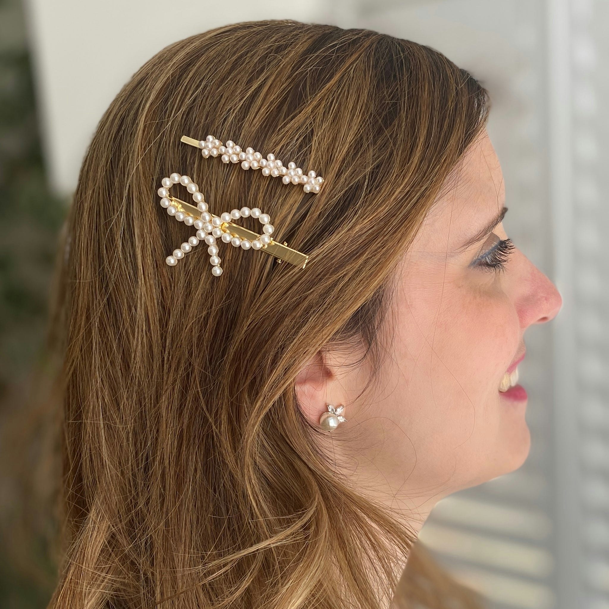 Queenmee Accessories Gold Pearl Hair Clips Set Bow Hair Grip Set Of 2
