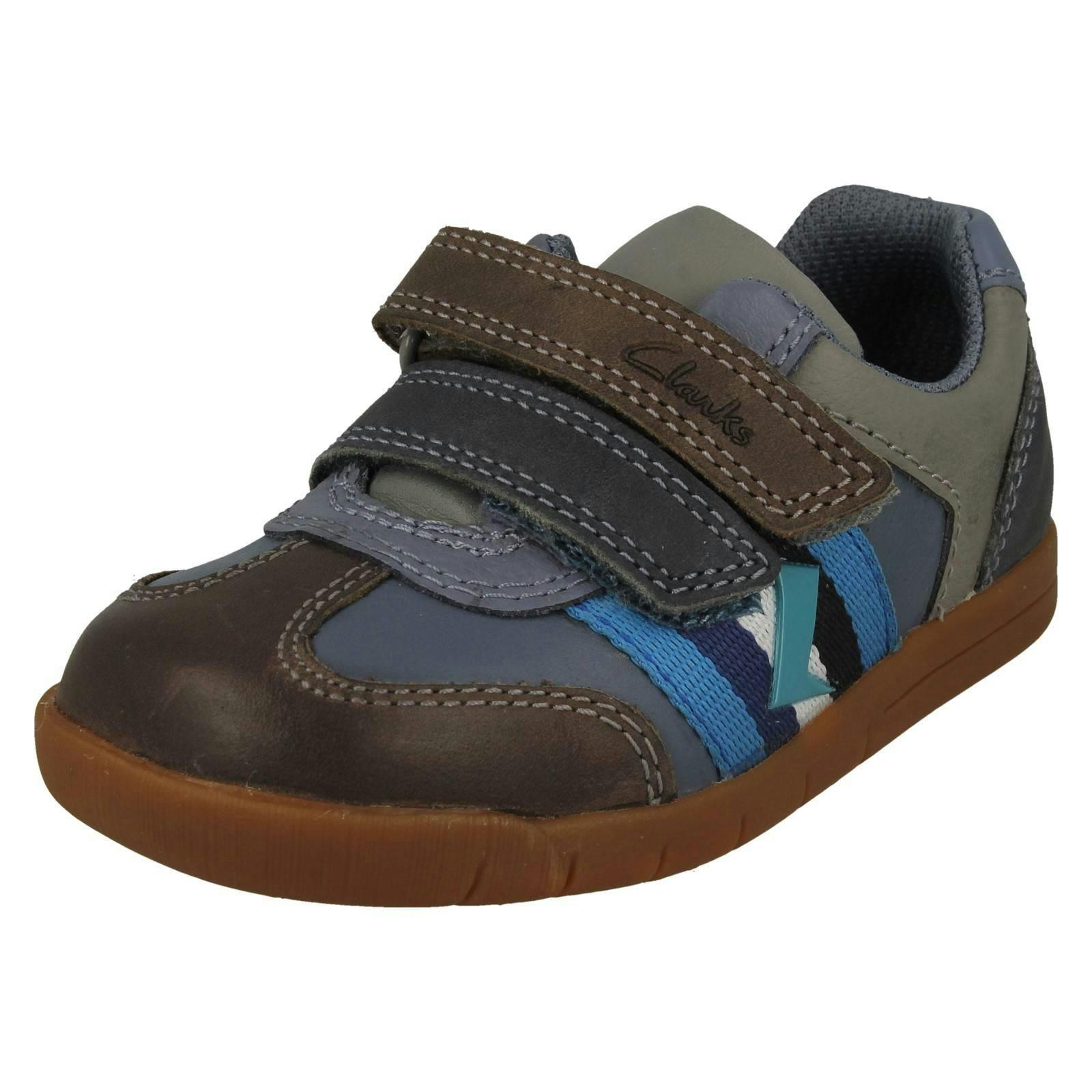 Clarks Boys Blue Stripe Detailed Hook And Loop Fastening Shoes Den Stripe - Combi - Uk 4.5 Infant - F