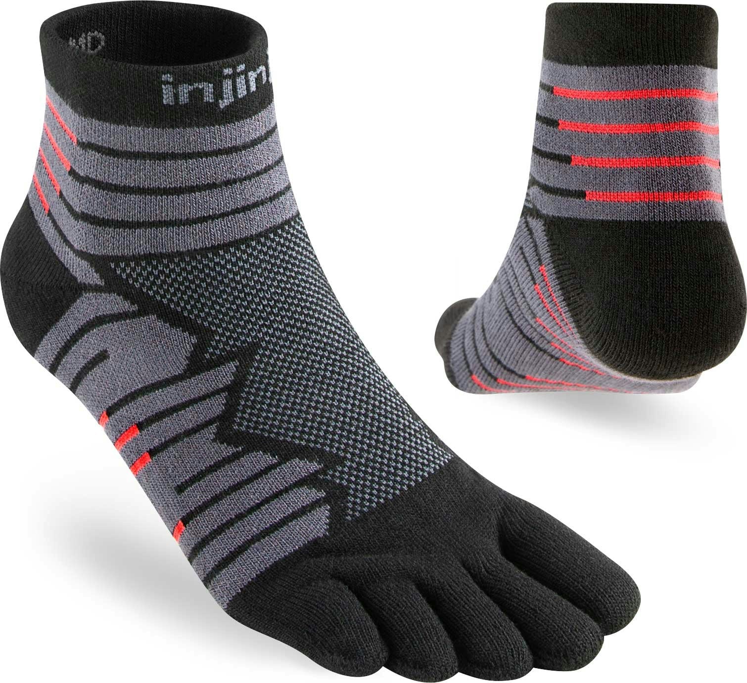 Injinji Men's Onyx/Grey Mid-Weight Ultra-Run Mini-Crew Toe Socks (Inj-Ultra-Mc) - Medium