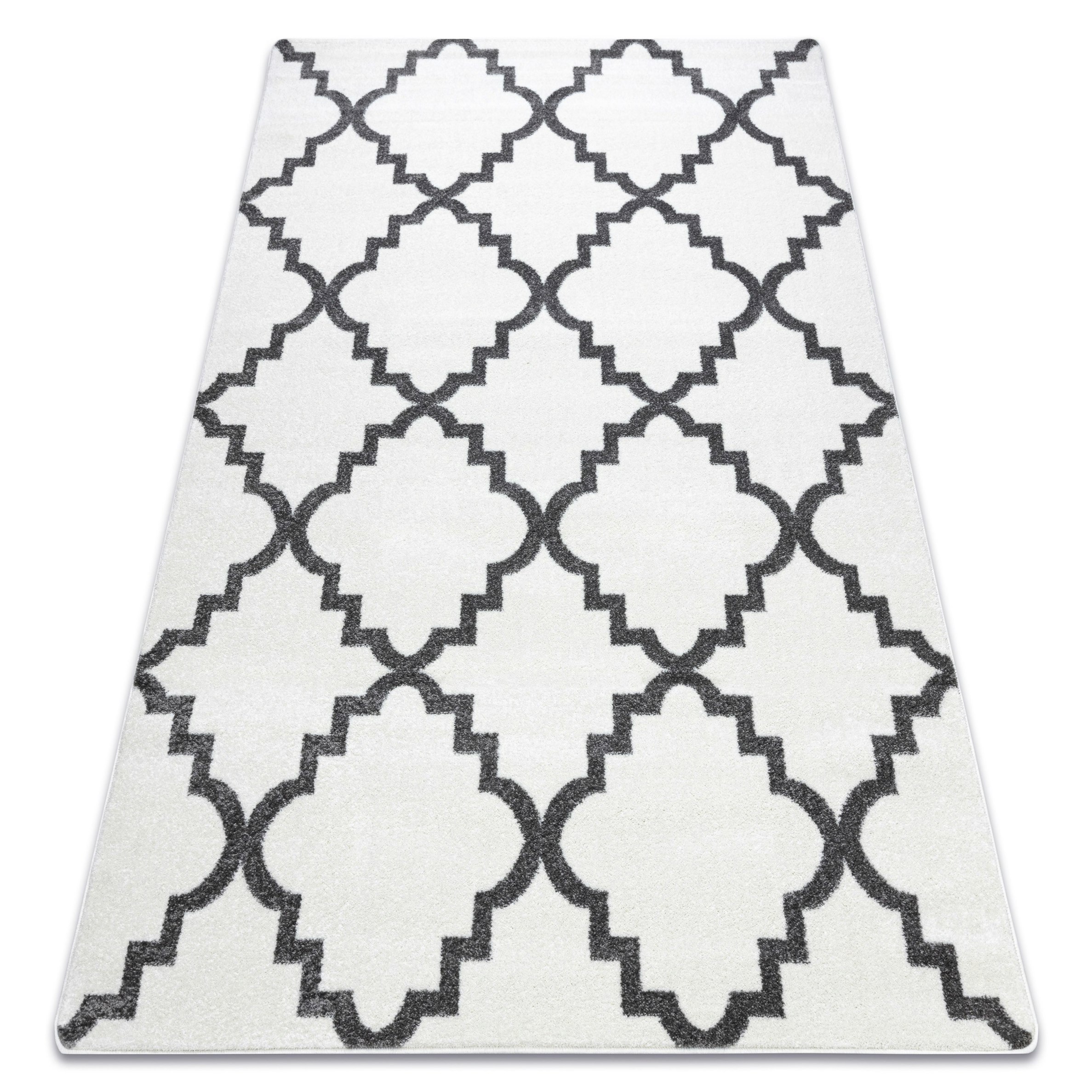 Rackhams White/Grey Sketch Rectangular Rug - & Moroccan Style Quatrefoil - 160Cm X 220Cm