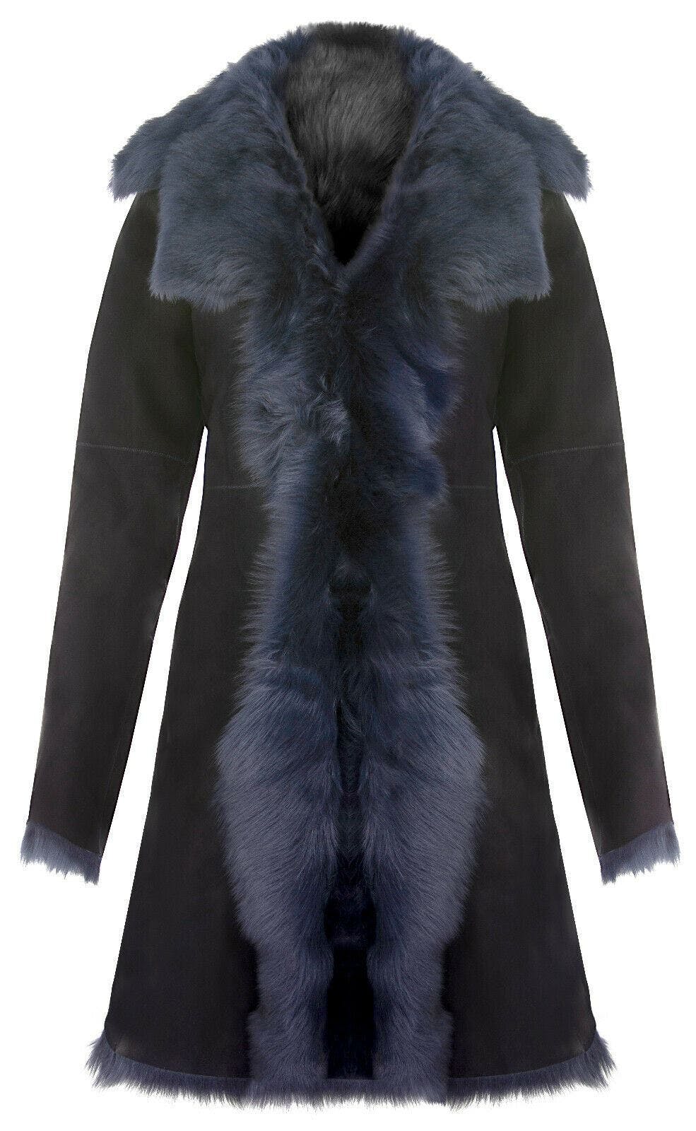 Infinity Leather Women's Toscana Sheepskin Suede Trench Coat-Tbilisi - Navy - Uk Xs/8 | Eu 34 | Us 4