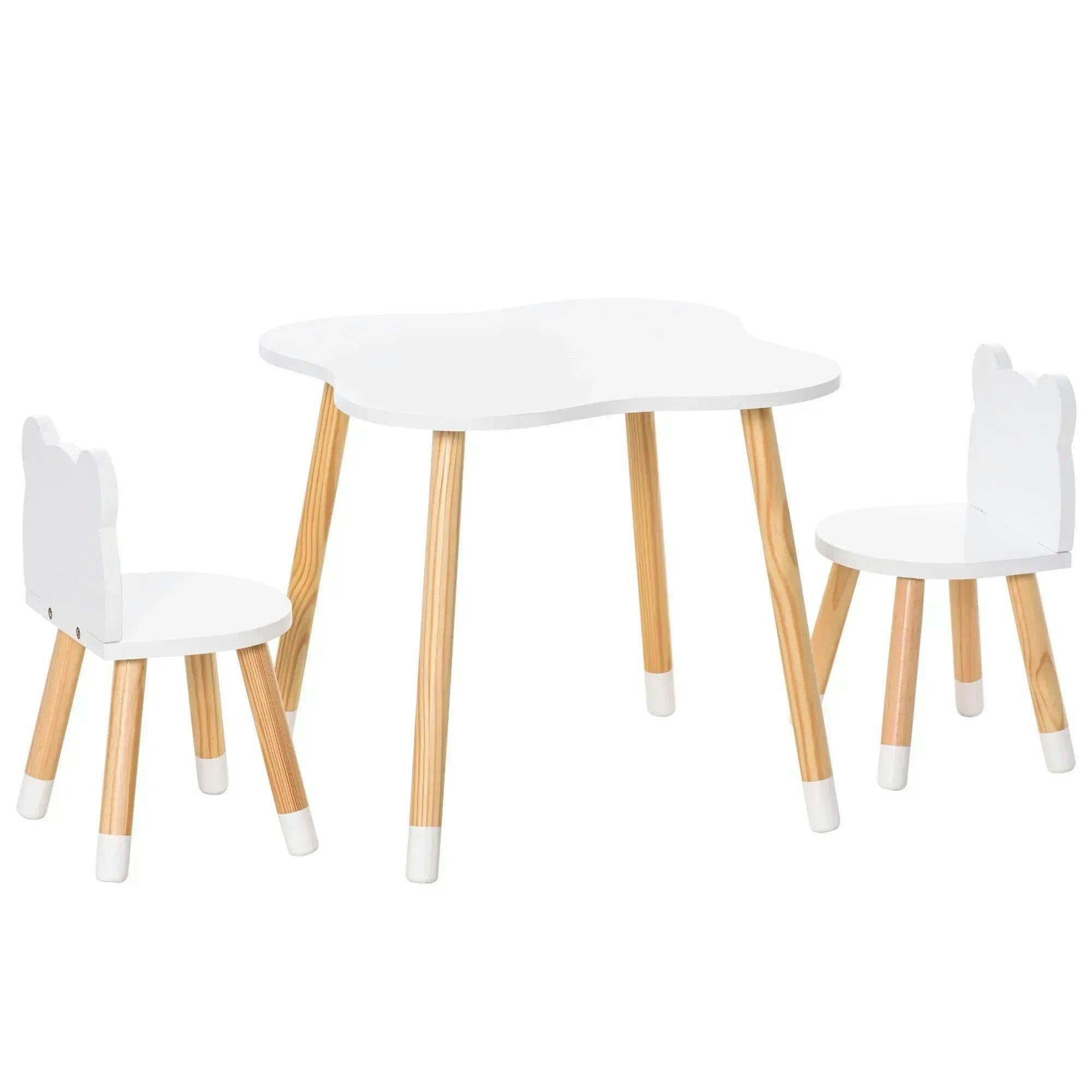 Homcom 3-Piece Kids Table And Chair Set With 2 Bear-Shaped Chairs, White - Image 4