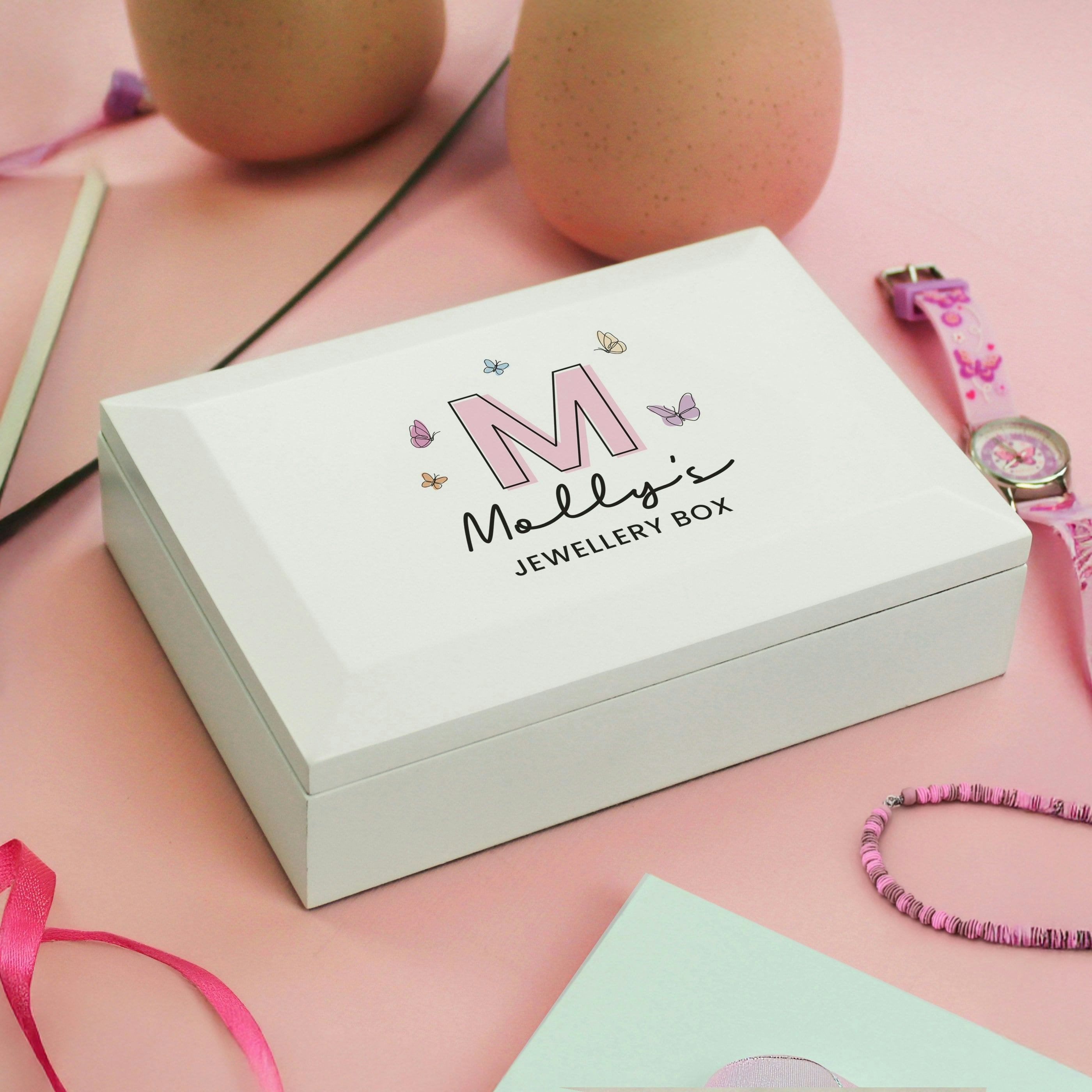Personalised Memento Company Personalised Butterfly Initial Wooden Jewellery Box