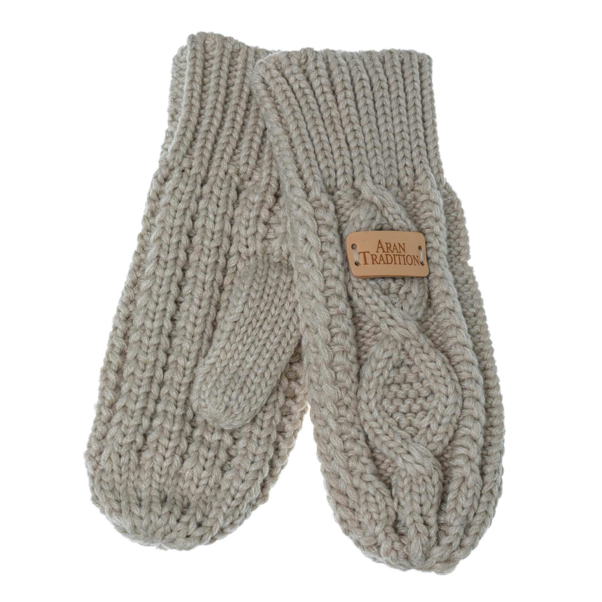 Aran Traditions Silver/Grey Aran Cable Knit Mittens - Oatmeal