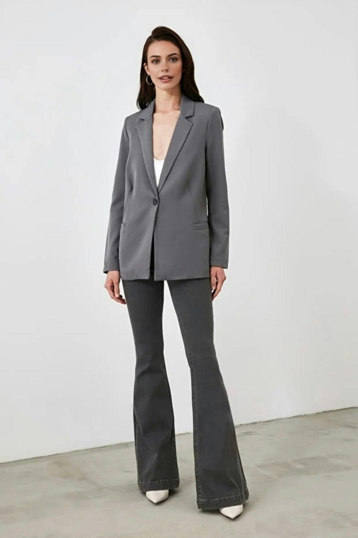Wovcor Grey Woven Blazer Jacket With Lining Detail - 14