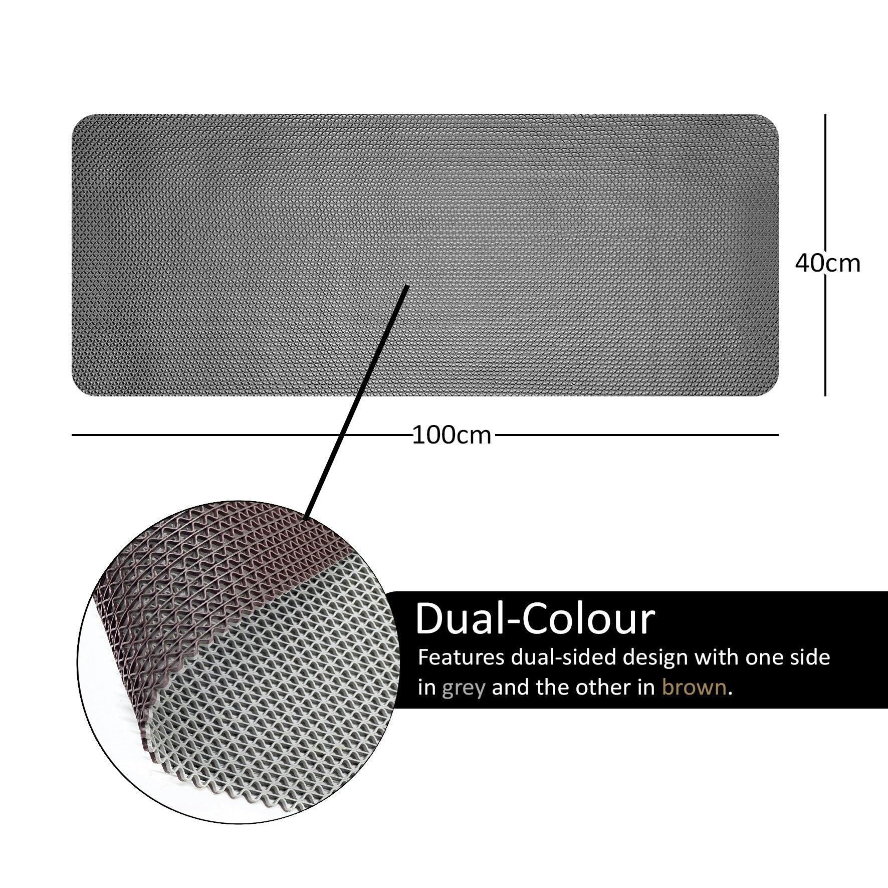 Nicoman Grey/Brown Reversible Dual-Colour Pvc Shower Bathroom Anti Slip Mat - 100X40cm