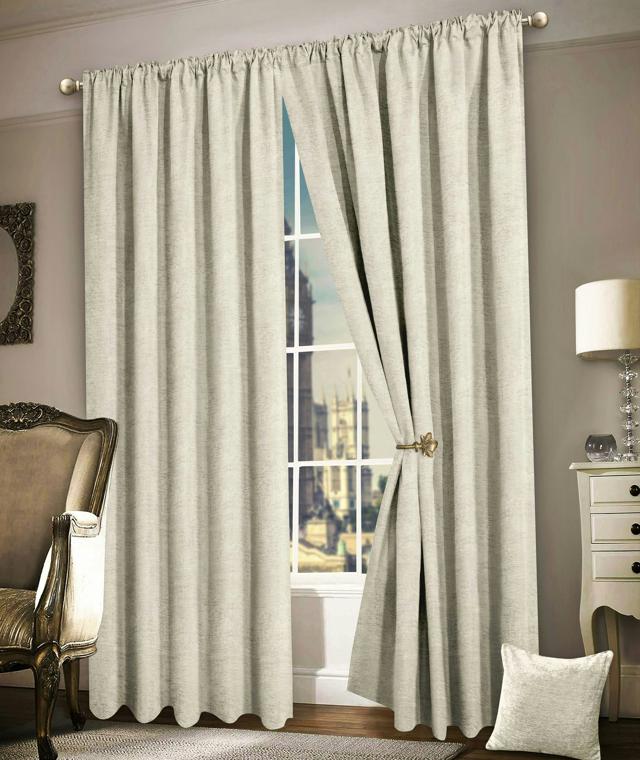 Intimates Cream Luxury Plain Chenille Eyelet Curtains - 117Cm X 137Cm