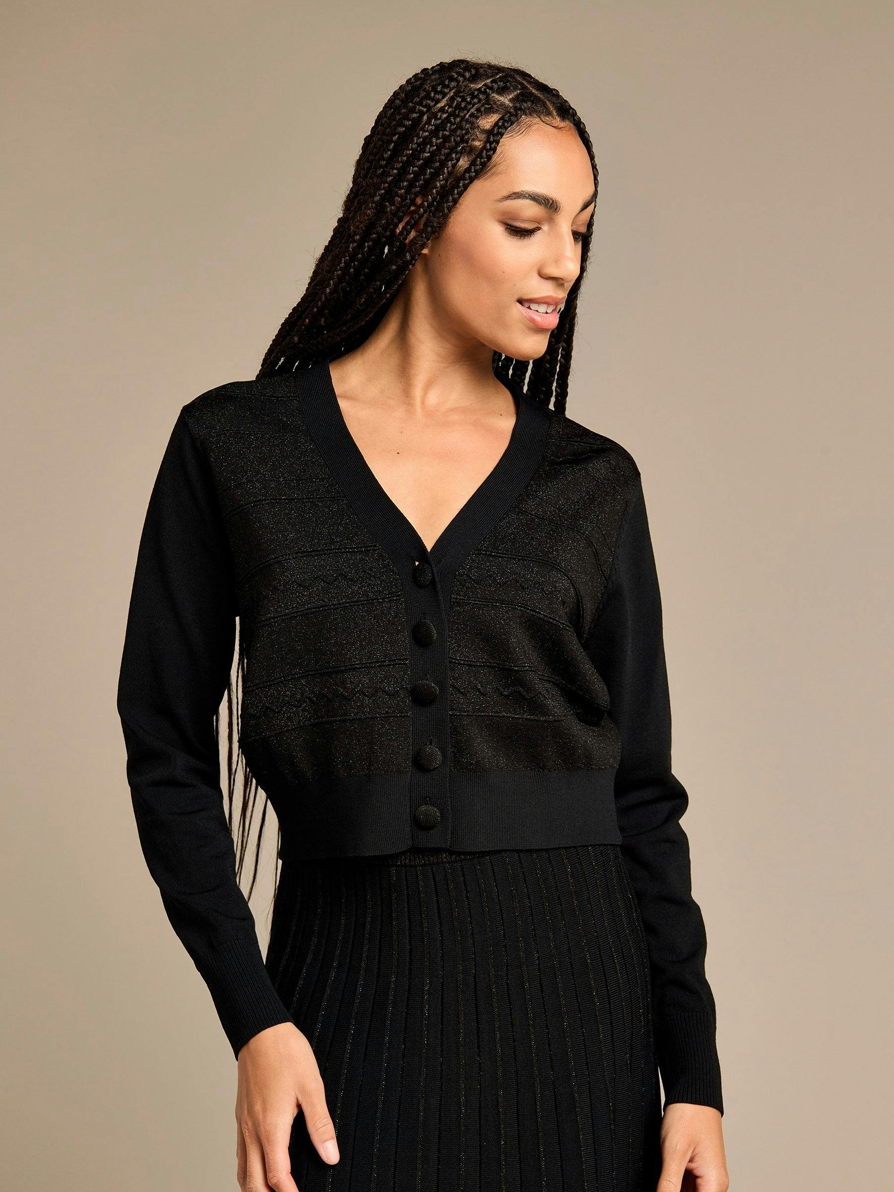 Gwd Black Phyllis Sparkle Button Though Knitted Cardigan - Xl