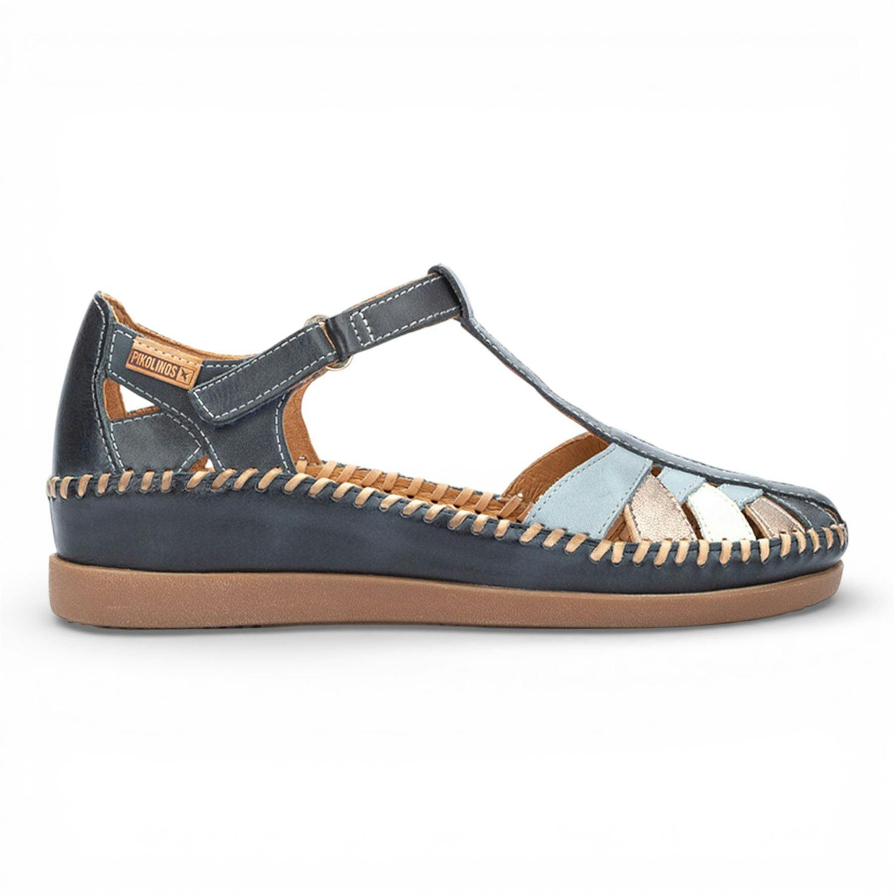 Pikolinos Women's Blue Ocean Leather Semi-Open Wedge Sandal Shoes - Cadaques - Uk 5 | Eu 38 | Us 7.5-8