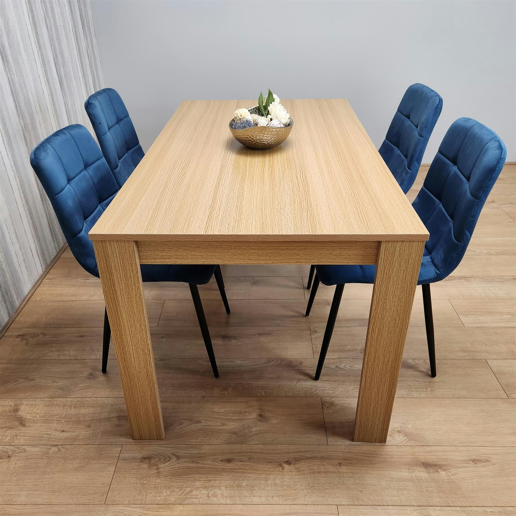KOSY KOALA Modern Dining Table Set with 4 Blue Rocco Chairs Dining Room Furniture in Brown - Image 5