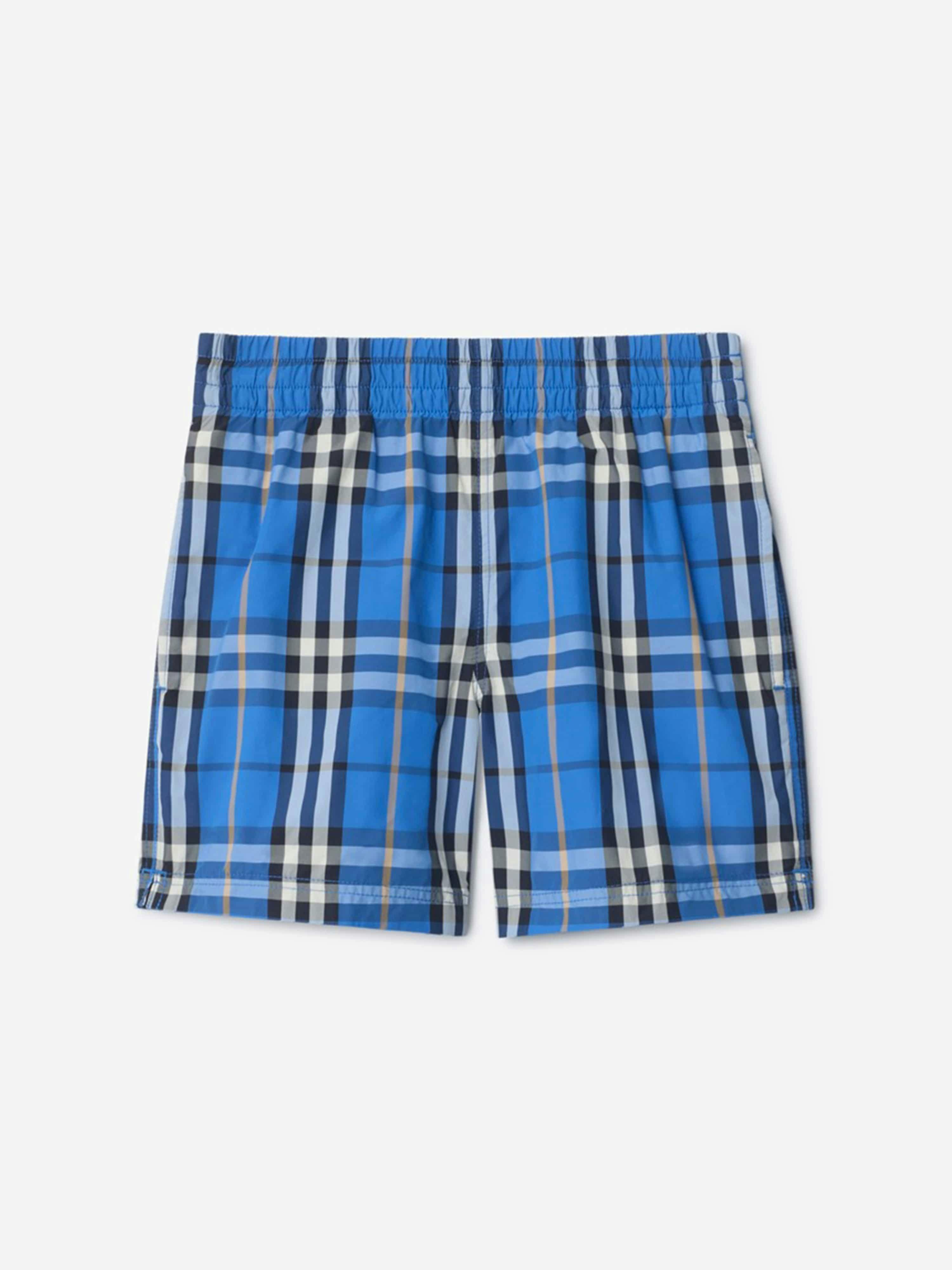 Burberry Kids Boys Blue Burberry Atticus Check Swim Shorts In - 12 Yrs