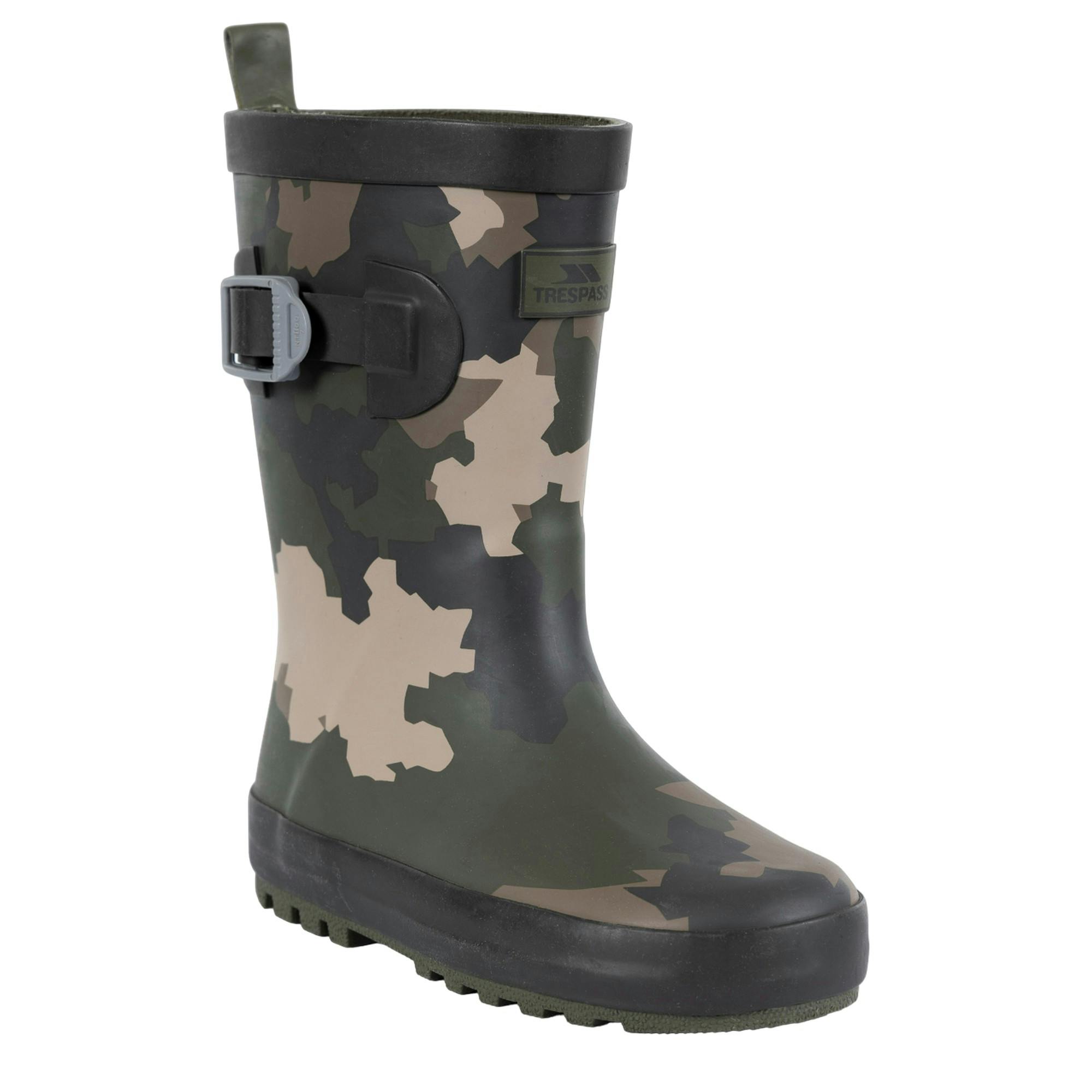 Trespass Childrens Unisex Childrens/Kids Puddle Camo Wellington Boots (Green/Brown/Black) - Size UK 7 Infant - Image 3