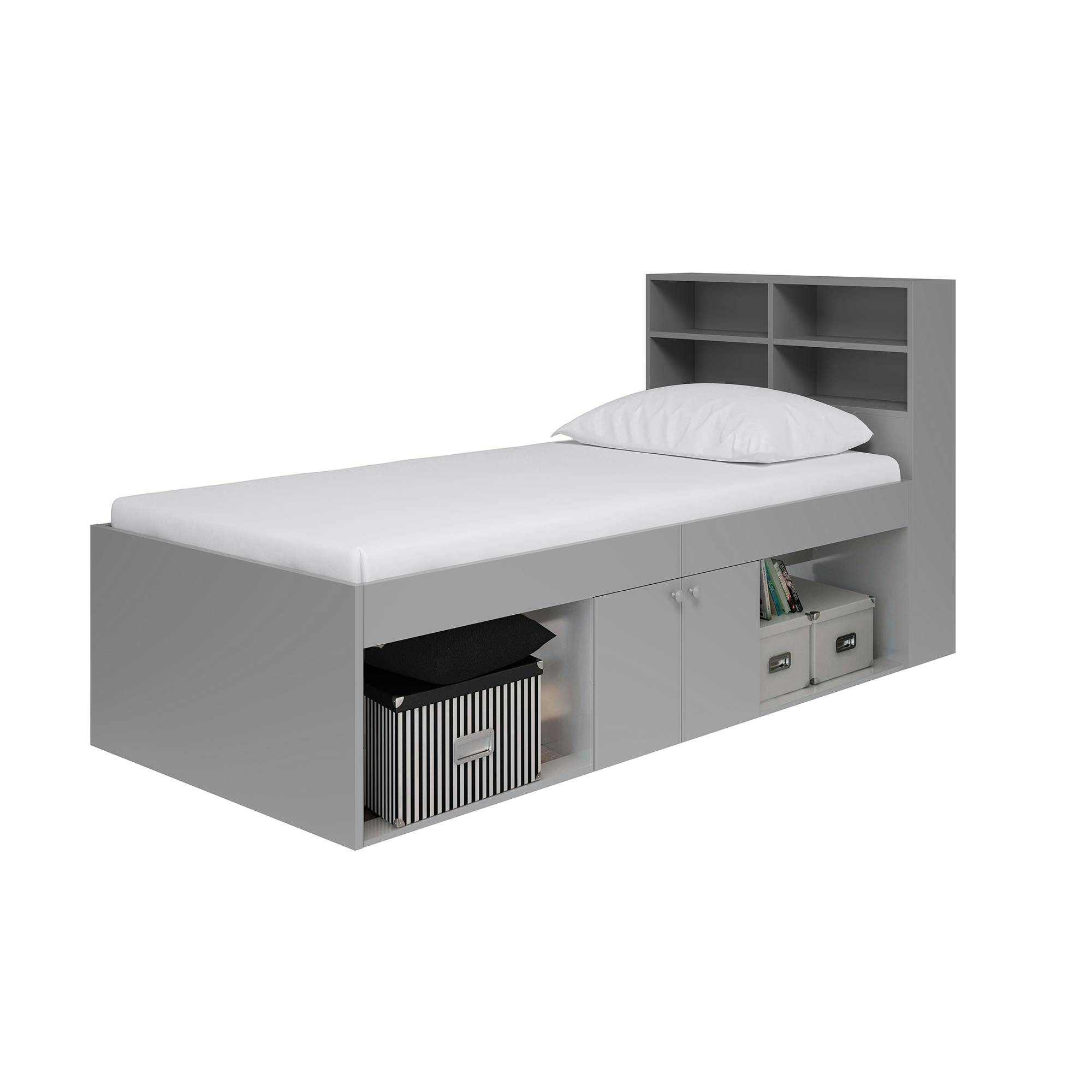 Kudl Single Cabin Bed - Grey - 2 Door - 2 Shelf - Bookcase Headboard - Image 2