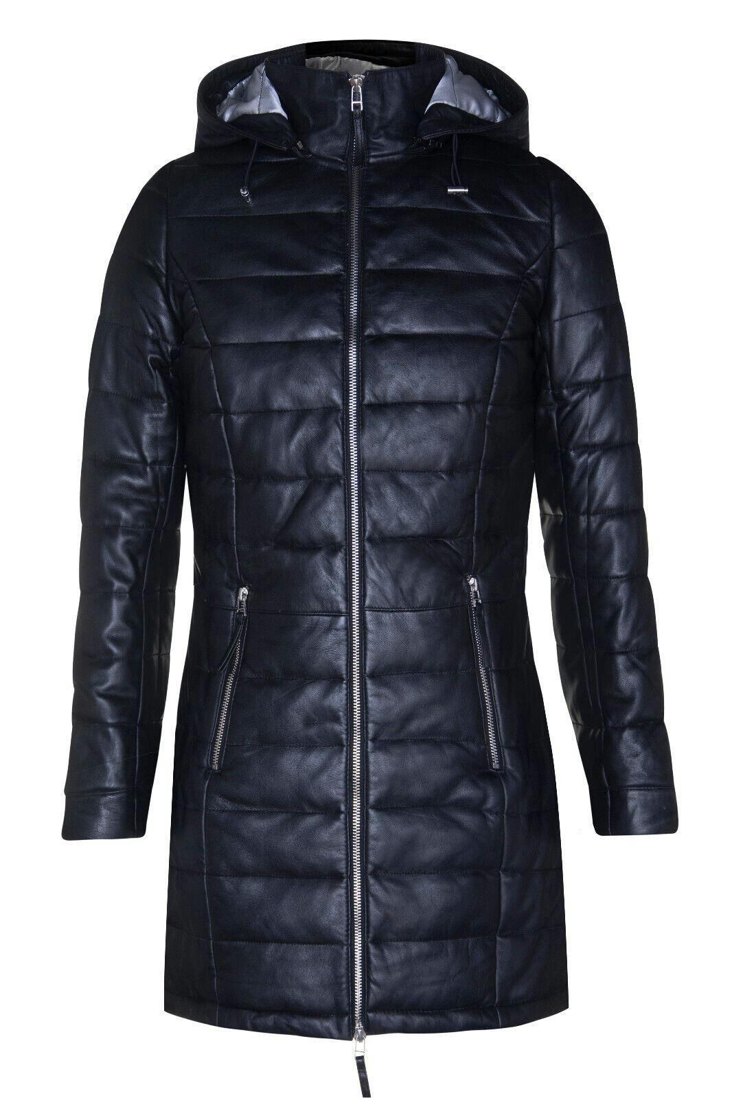Infinity Leather Women's Black Leather Puffer Parka Jacket-Andria - Uk 2XL/18 | Eu 44 | Us 14