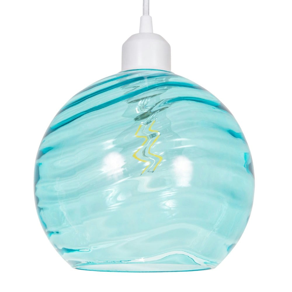 Rackhams Light Modern Designer Teal Circular Ribbed Glass Non Electric Pendant Lamp Shade