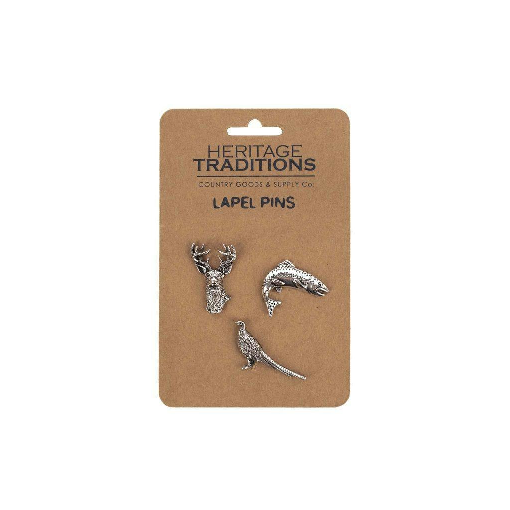 Heritage Traditions Salmon Heritage Lapel Pin Badge 3 Pack - Pheasant Stag
