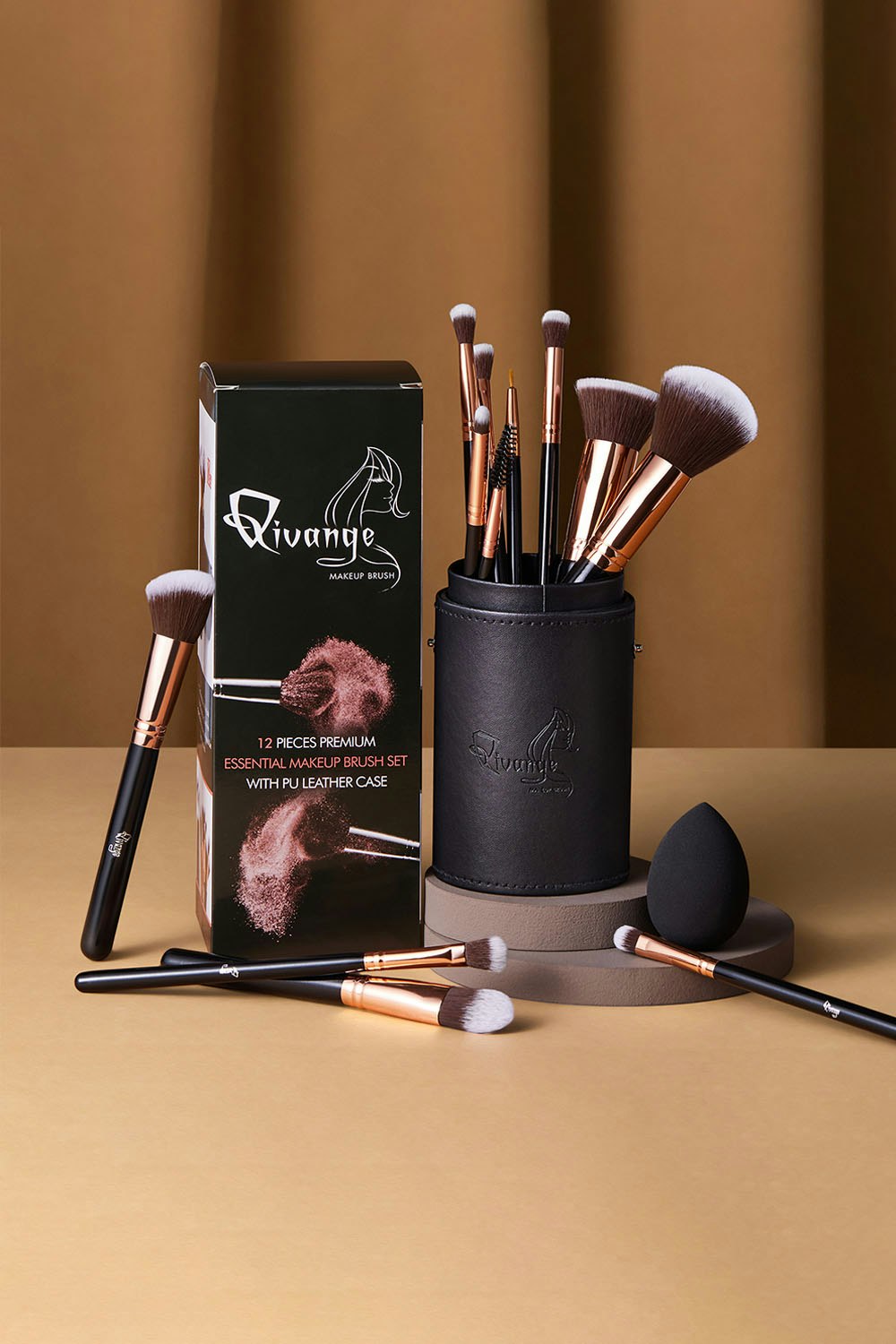 Living And Home Women's Gold 12 Pcs Rose Makeup Brush Set With Makeup Sponge And Brush Egg Gift Set - Rose