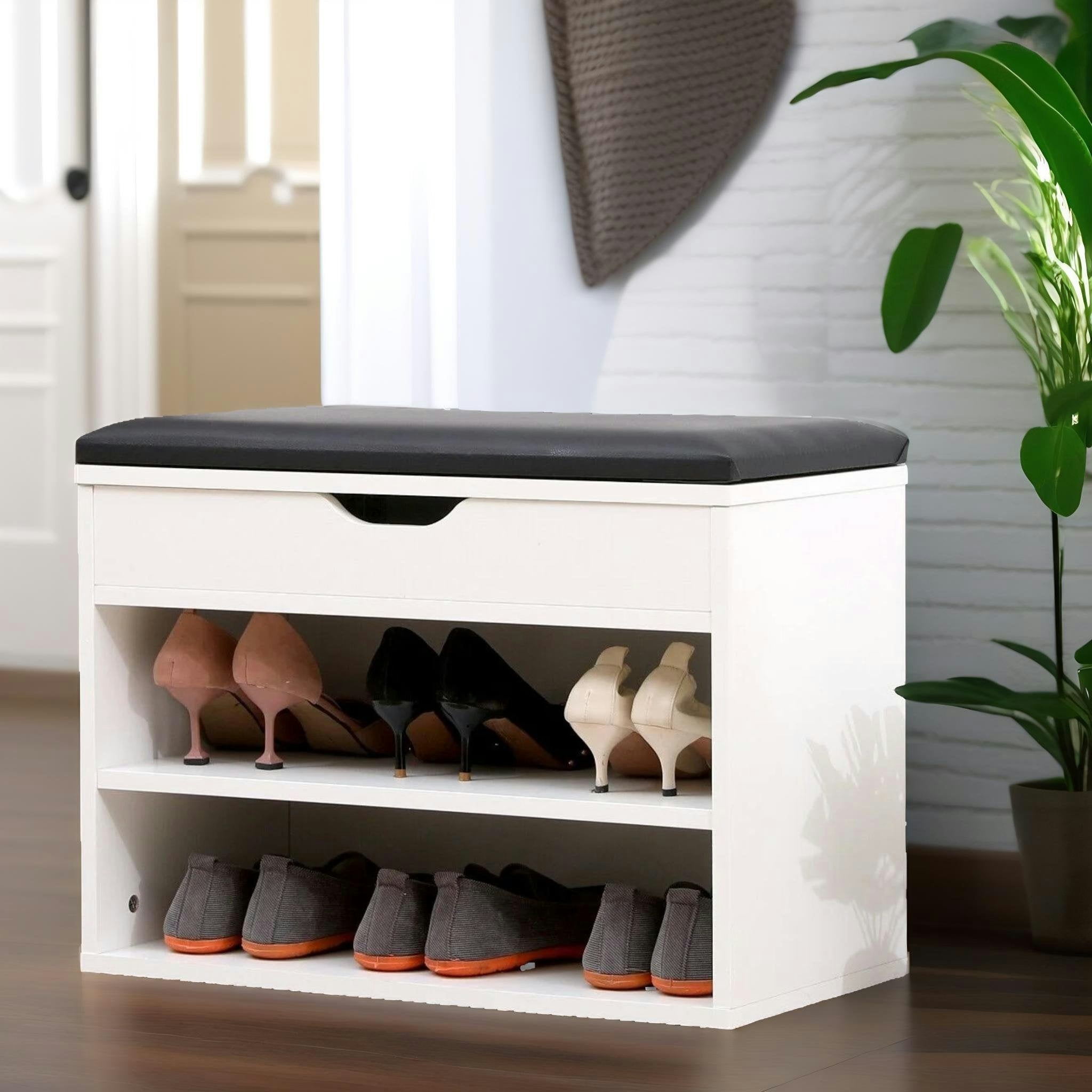 Rafaelo Mobilia White Shoe Storage Bench 60Cm