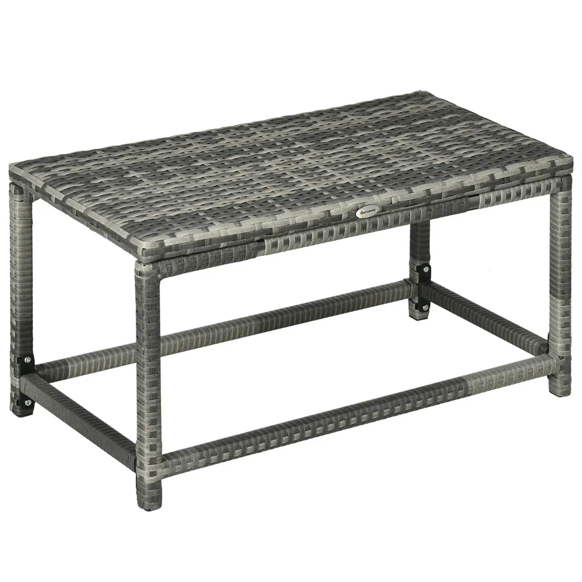 Outsunny Outdoor Coffee Table, Pe Rattan Side Table W/ Plastic Board, Grey - Image 7