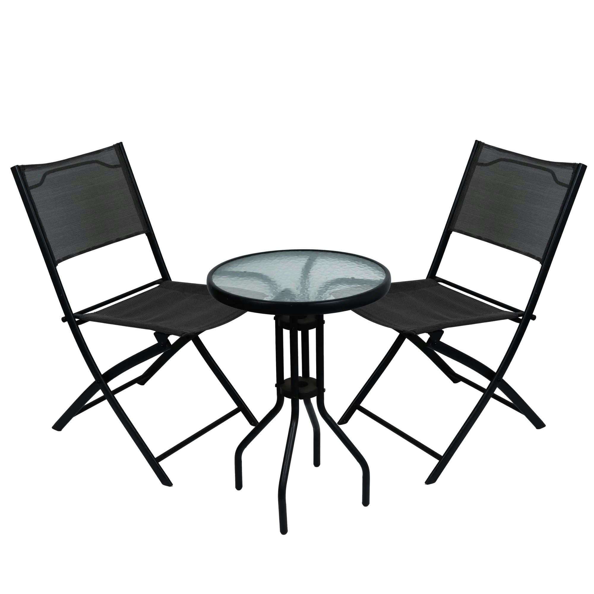 Rackhams Grey Outdoor Bistro Set – 3 Piece Folding Table & Chairs Set