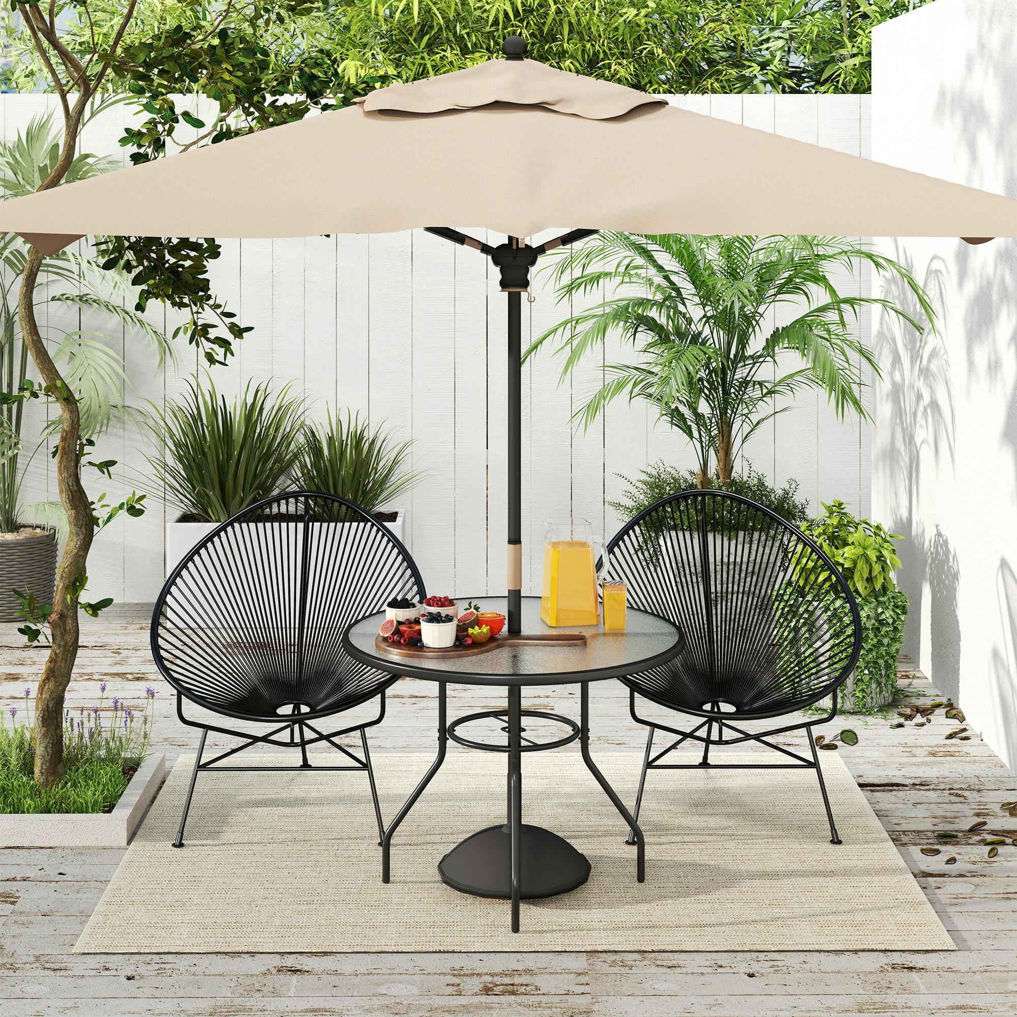 Rackhams Outdoor Round Dining Table Tempered Glass Top W/ Parasol Hole 100Cm