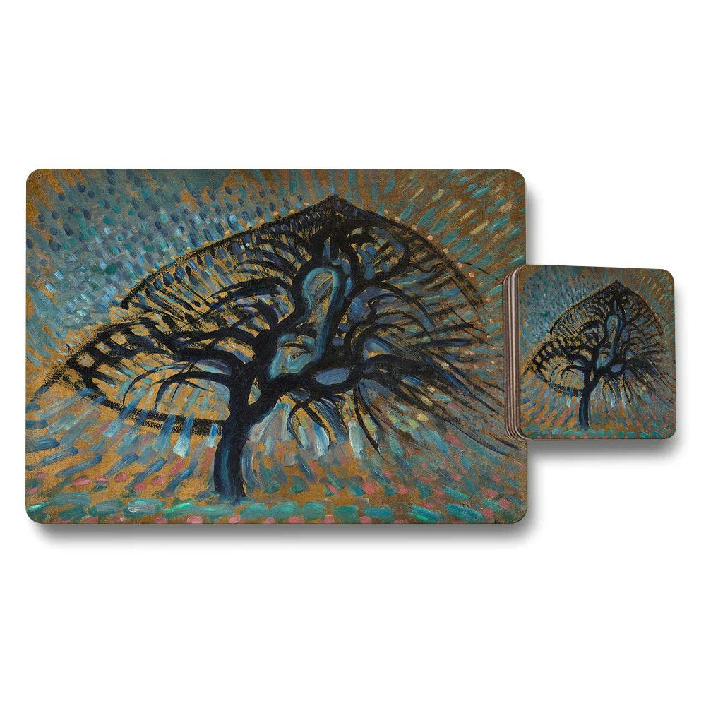 Benjamin Tate Design Abstract Tree Artwork Placemat And Coaster Set For Dining
