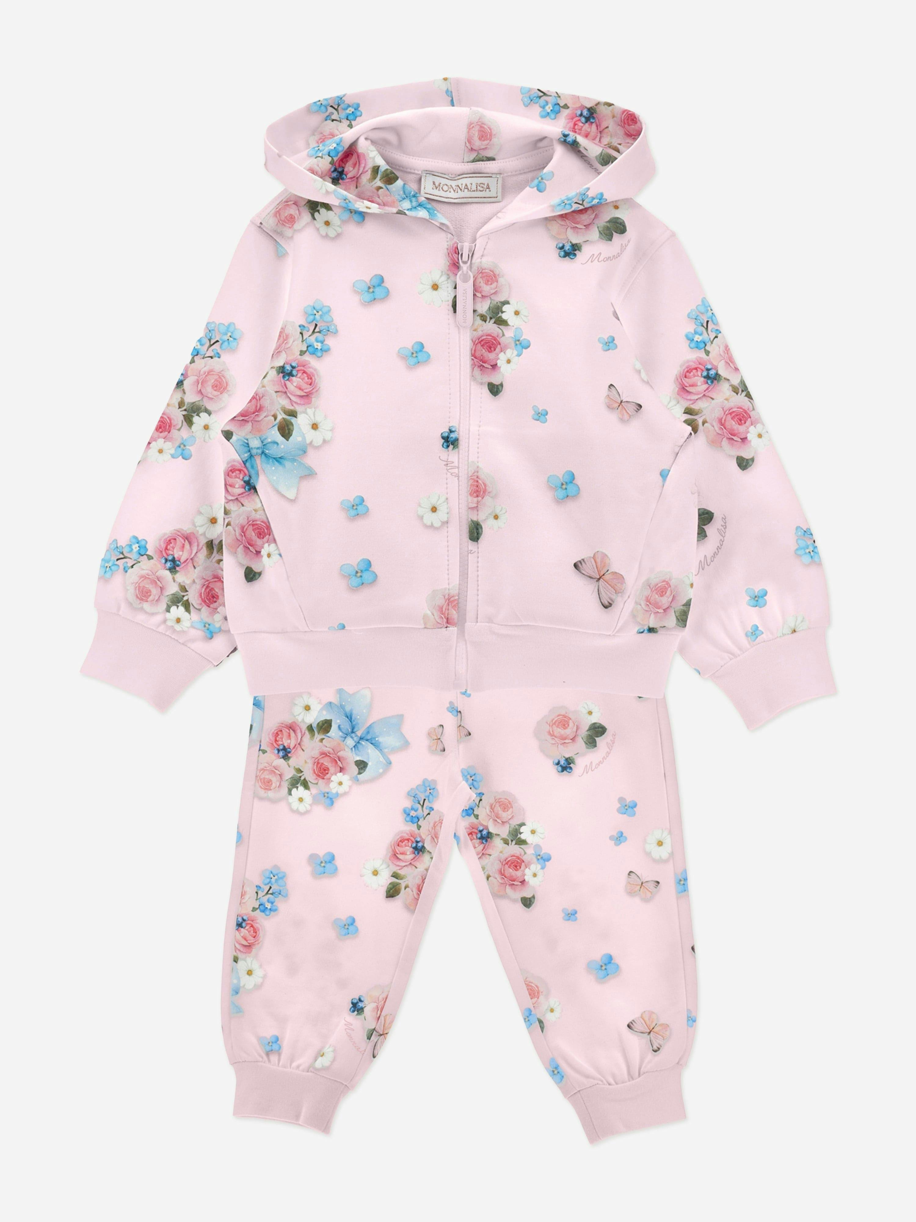 Monnalisa Women's Pink Baby Girls Floral Tracksuit In - 18 Months