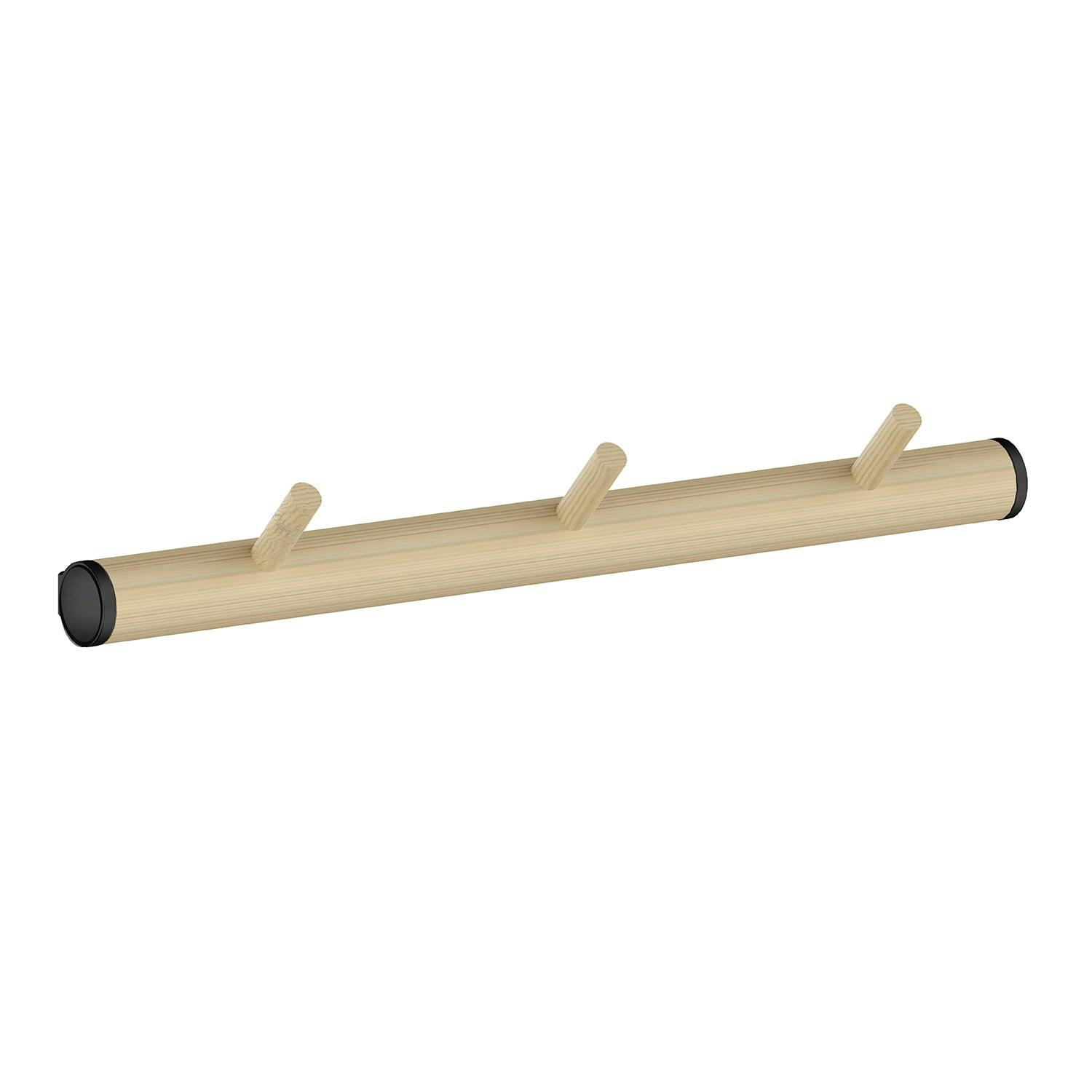 Rackhams Black Triple Hook Coat Rack In Matt /Beech Wood, Width 330Mm