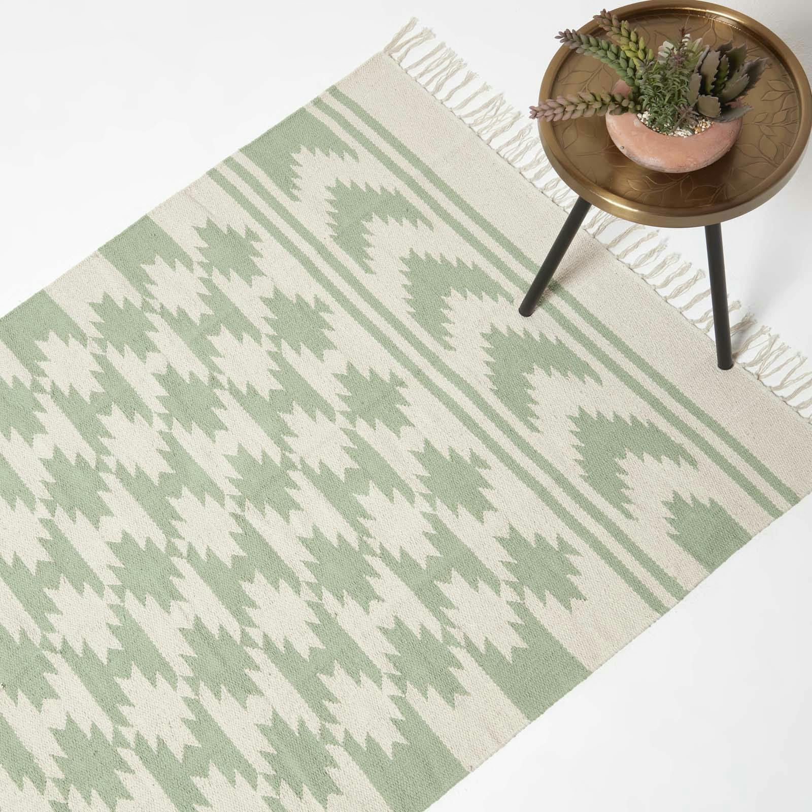 Homescapes Green Turin & Natural Kilim Cotton Rug - 90 X 150 Cm