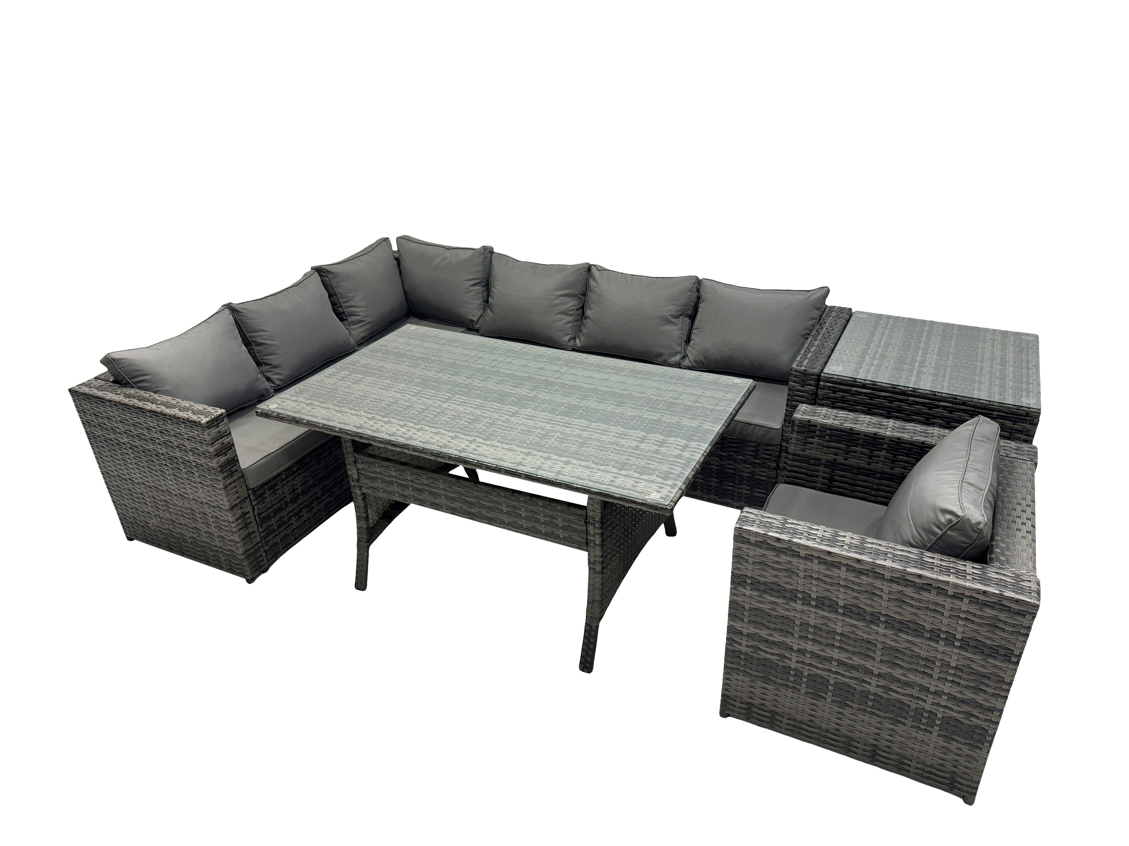 Rackhams Dark/Grey Outdoor Pe Rattan Sofa Set With Dining Table Patio Garden Furniture Sets With Chair Side Table Mixed
