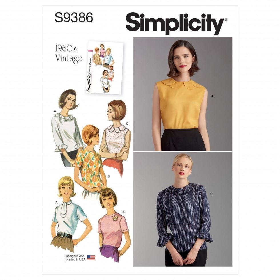 Simplicity Women's Sewing Pattern 9386, Tops, Vintage Style For H5 (6-8-10-12-14) - Easy - U5 (16-18-20-22-24)