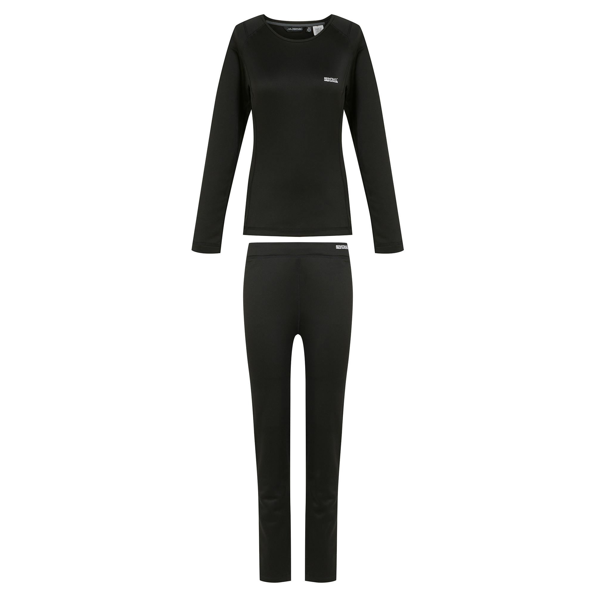 Regatta Women's Black / Plain Thermal Base Layer Set - 16 Uk - 100% Recycled Polyester